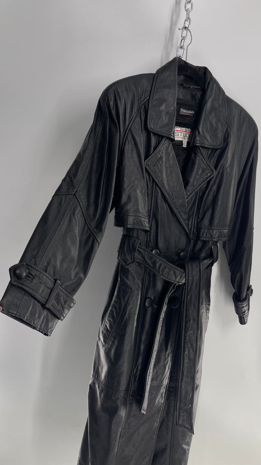 Vintage PELLE STUDIO Thinsulate Black Leather Trench with Removable Lining (Small)