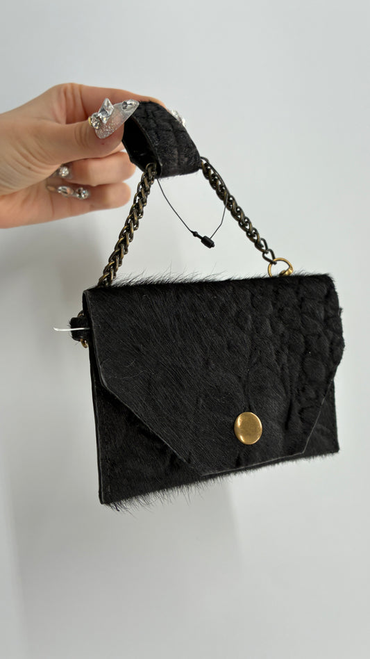 Free People Black Hide Genuine Leather Envelope Belt Pouch