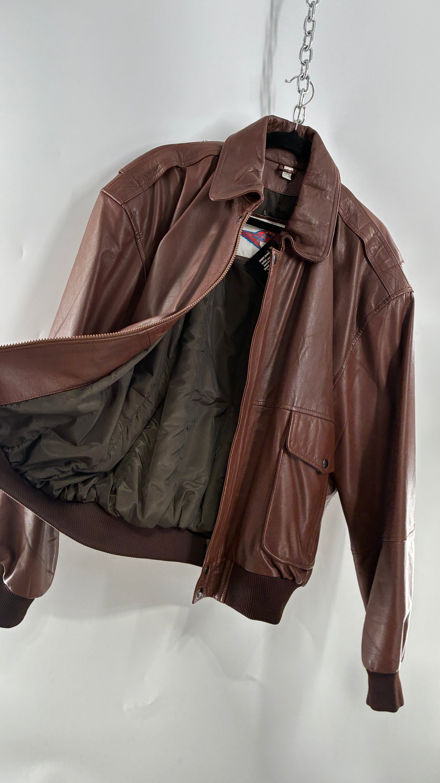 Vintage SUPER FORTRESS B2 Brown Leather Bomber Jacket (Large)