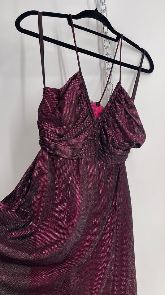 Vintage Ladies Garment Worker’s Union Purple Disco Dress with Ruched, Braided Bust (7/8)