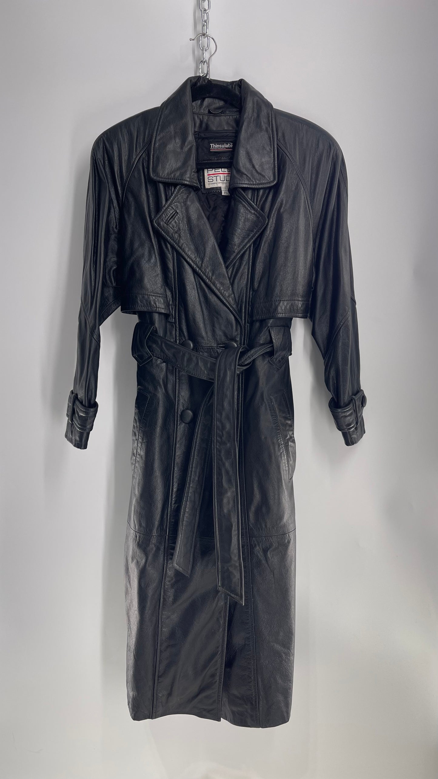 Vintage PELLE STUDIO Thinsulate Black Leather Trench with Removable Lining (Small)