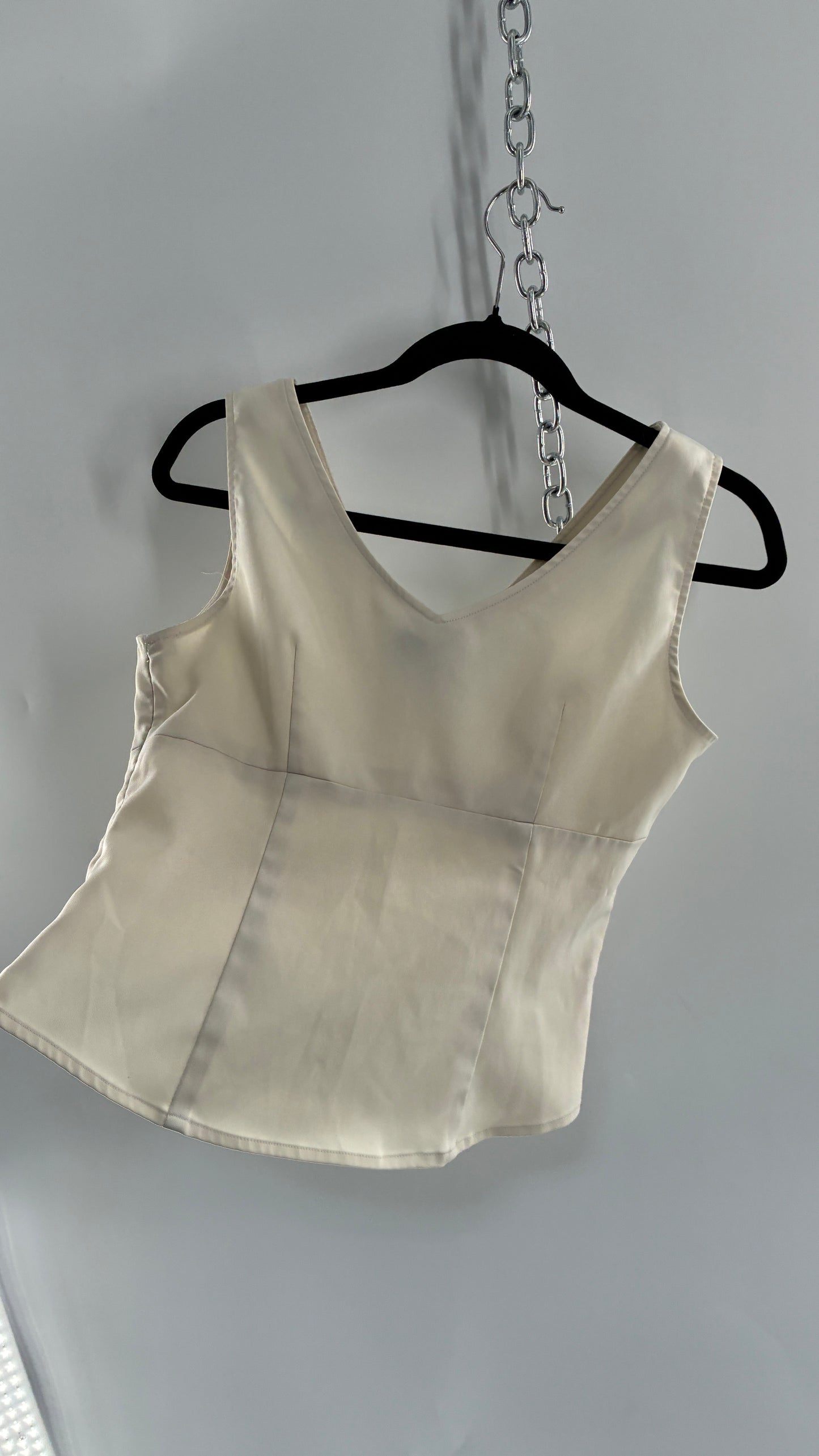 Vintage CROSSING POINTE 1990s Ivory Tailored Top with Side Zipper Closure (6MS)