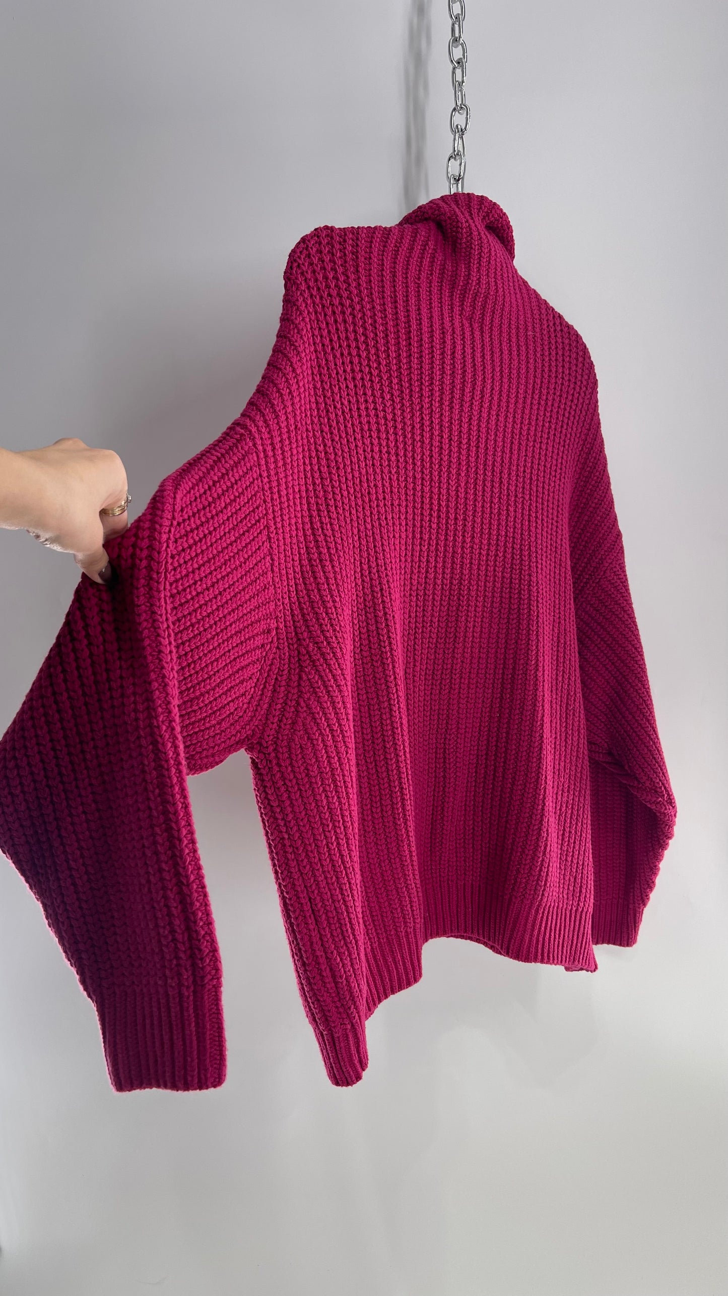 Free People Fuchsia Heavy Knit Sweater (Small)