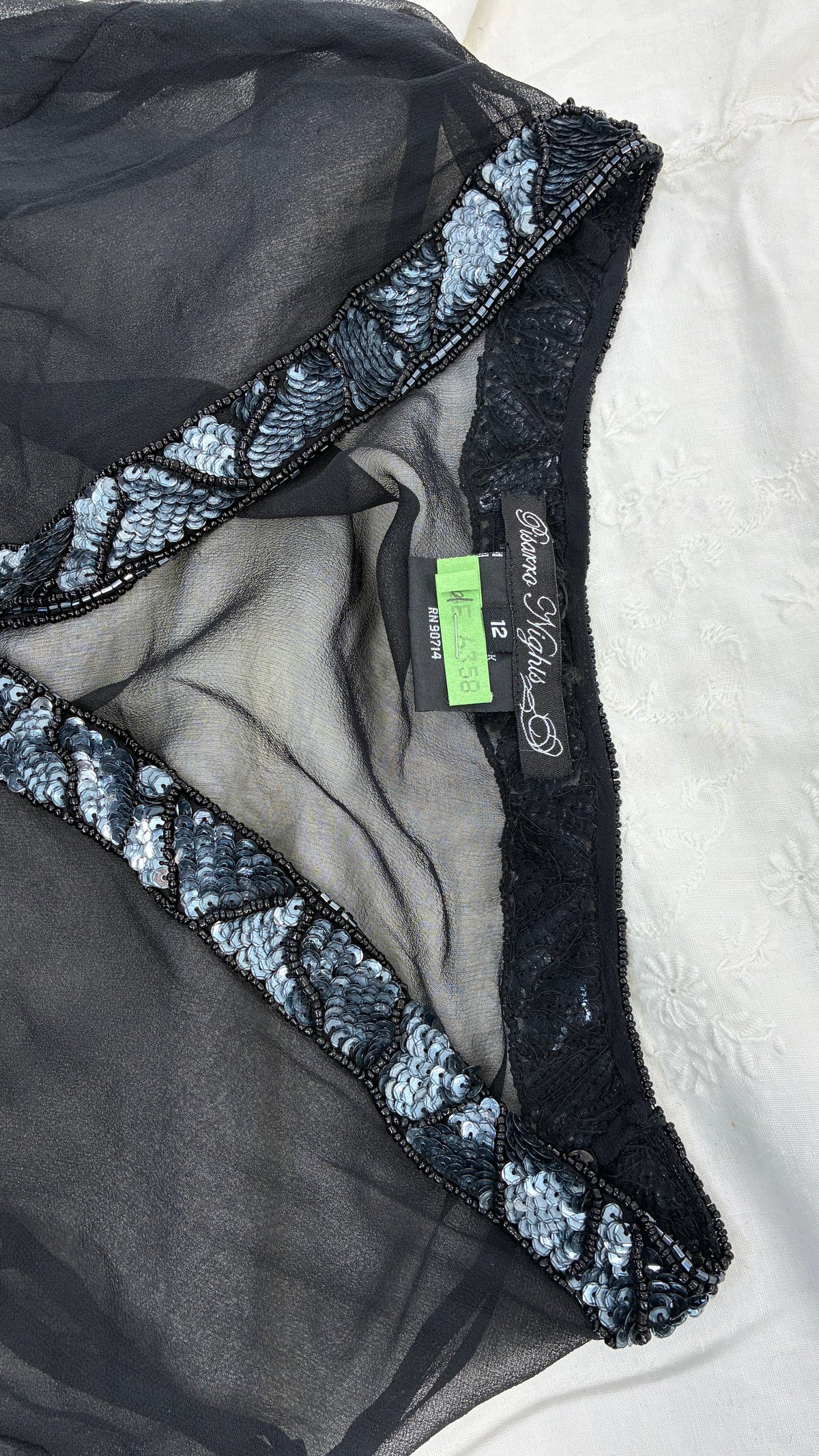 Vintage PISARRO NIGHTS Black Sheer Shrug with Heavily Beaded Trim (12)