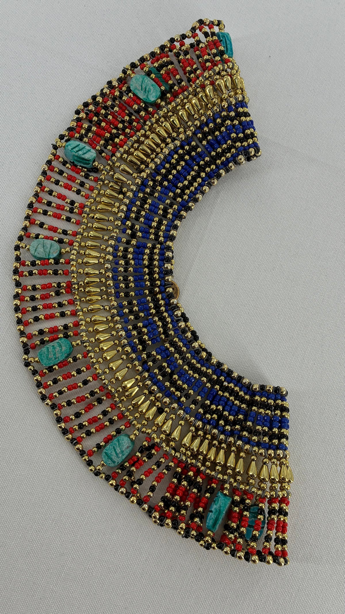 Vintage Egyptian Cleopatra Pharaoh Scarab Beaded Bib Necklace