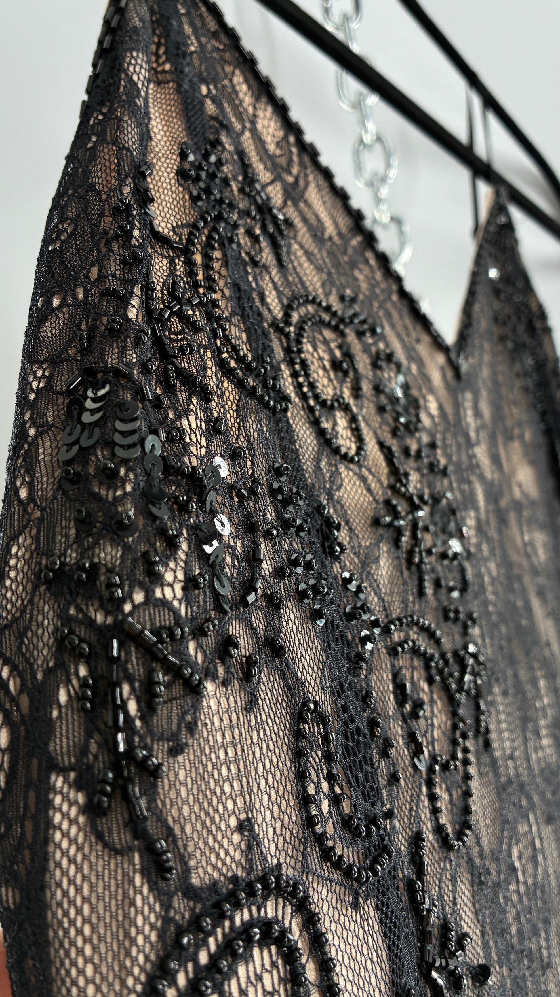Vintage Haute Hippie Black Lace Nude Underlay Dress with Pointed Heavi The Thrifty Hippy Vintage Haute Hippie Black Lace Nude Underlay Dress with Pointed Heavi The Thrifty Hippy
