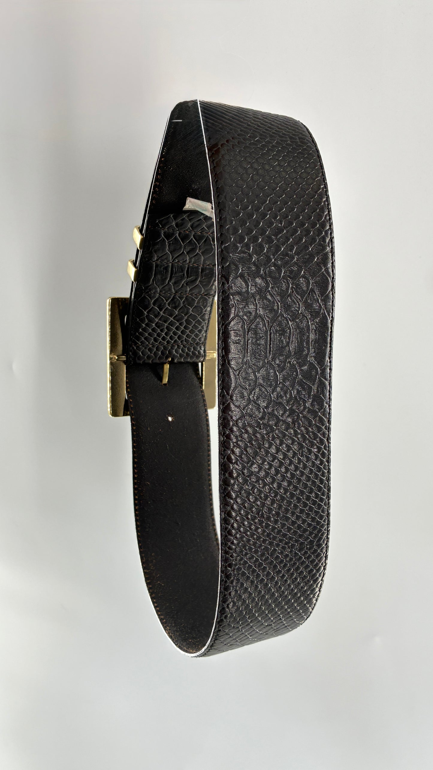 Vintage HIVE & HONEY Extra Wide Black Leather Belt with Oversized Square Buckle (Small)
