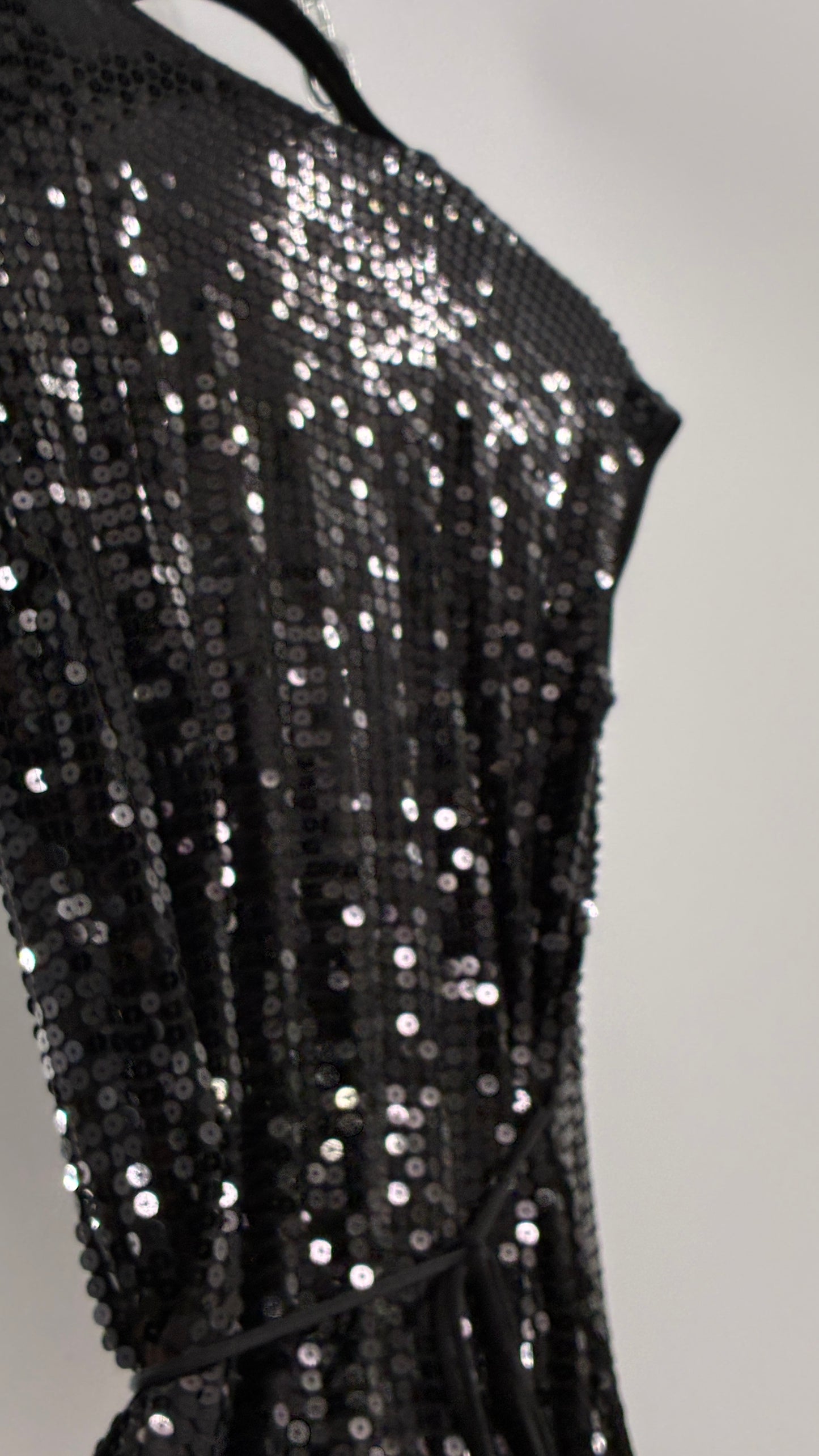 Vintage MICHAEL KORS Black Sequin Wrap Dress (Small)
