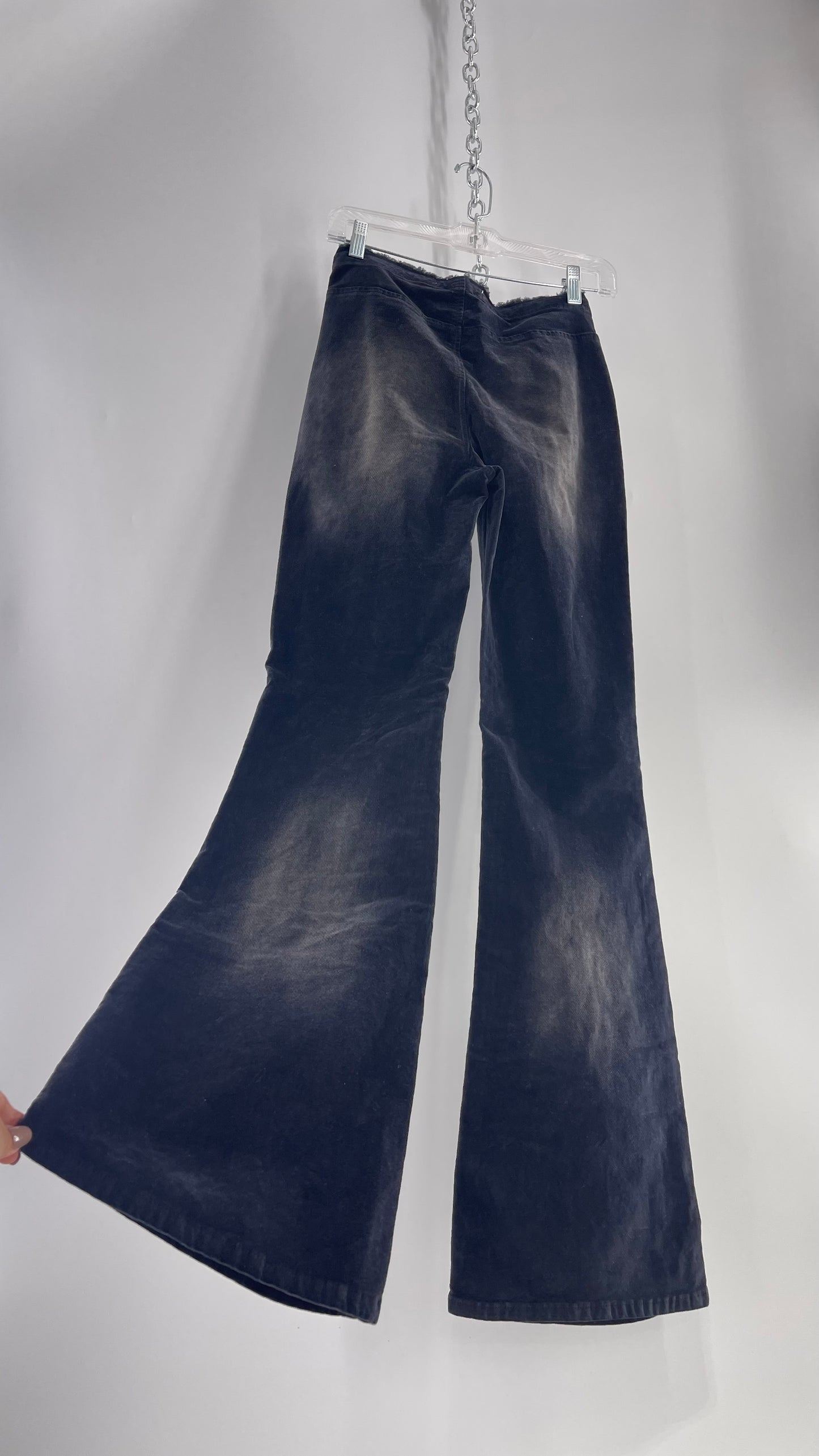 Urban Outfitters Gray Velour/Velvet Accentuated Fade Scrunch Waist Kick Flares (27)