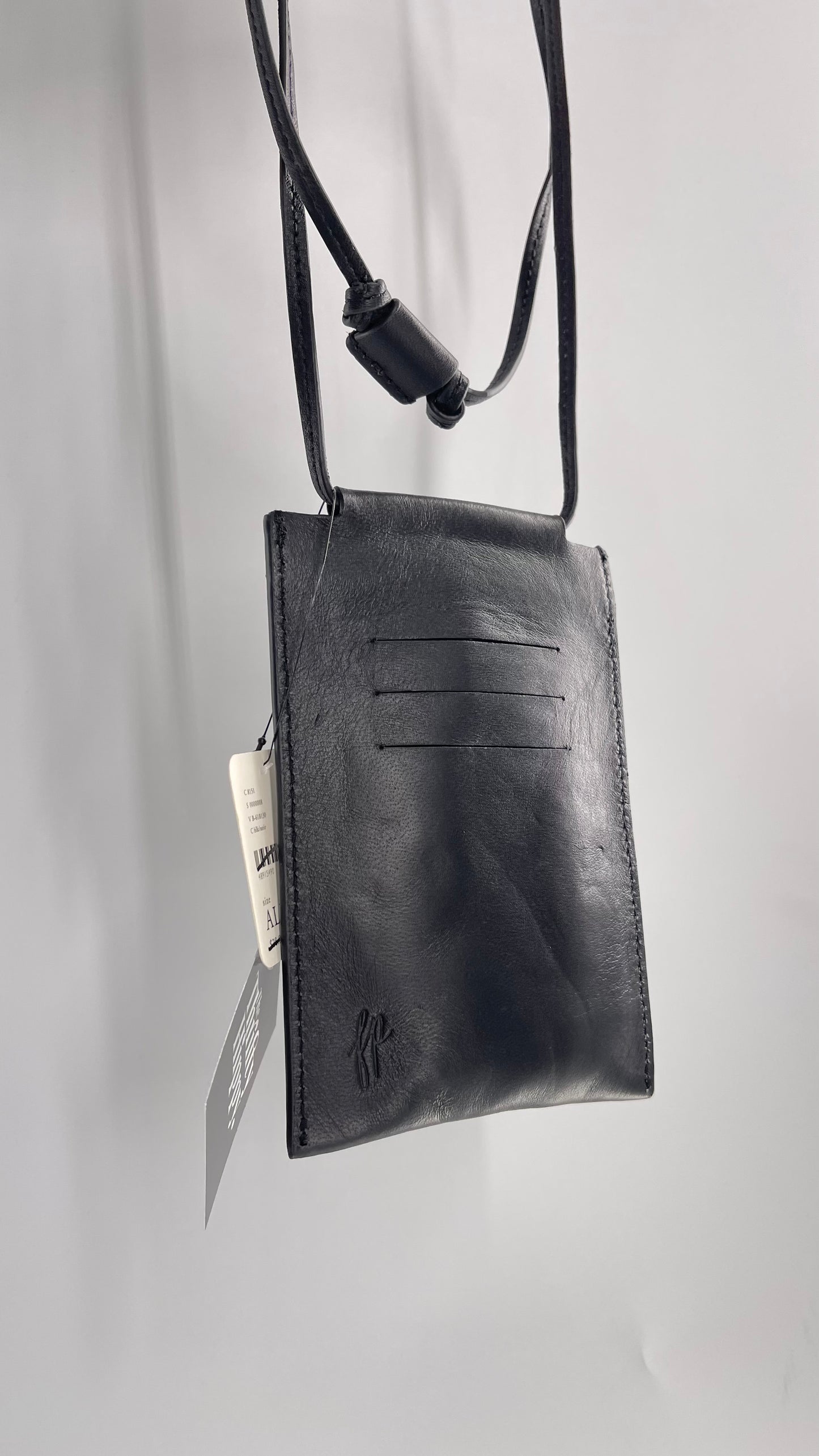 Free People Black Leather Crossbody Phone Pouch with Card Slots and Tags Attached