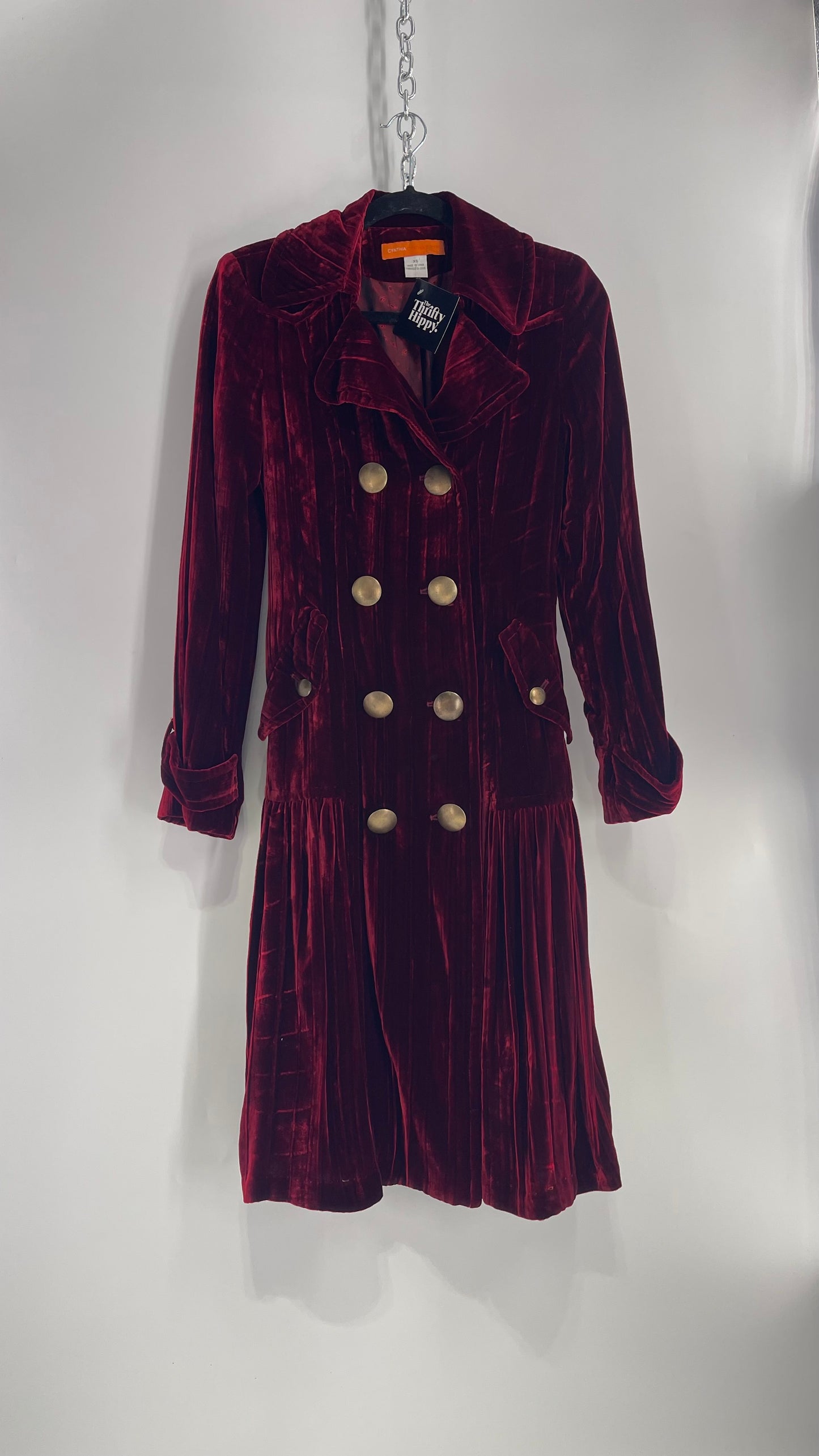 Cynthia Steffe Oxblood Red Velvet Double Breasted Gold Button Coat (XS)