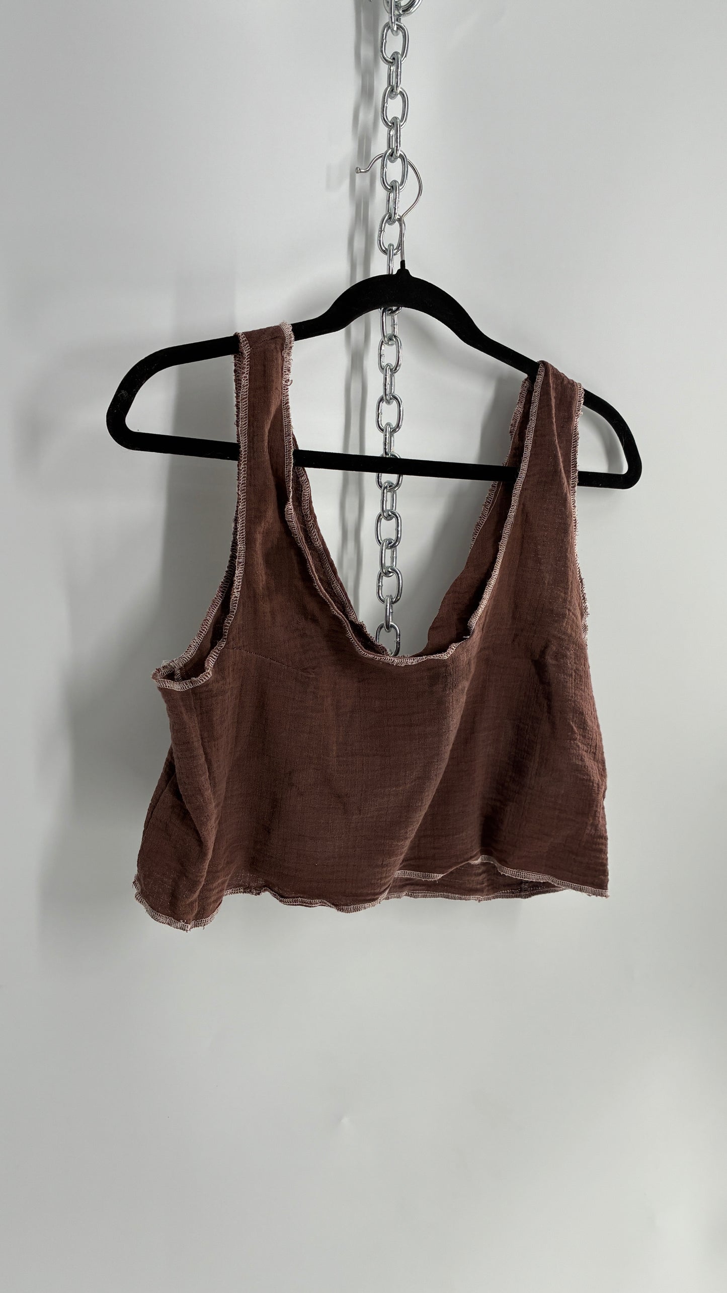 Urban Outfitters White Cotton/Gauze Cropped Tank (Large)