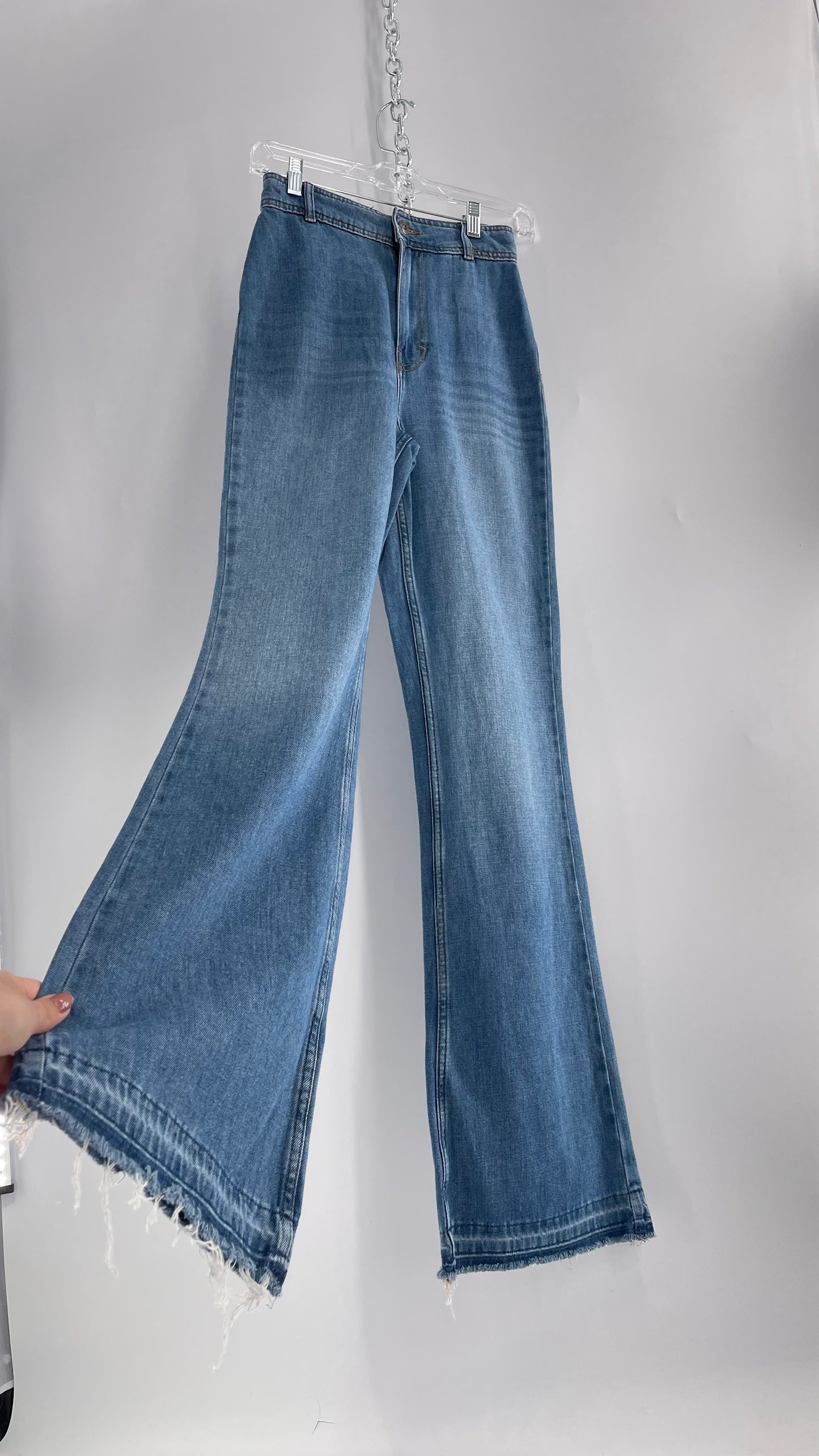 Free People Light Wash High Waisted Wide Leg Jeans (25)