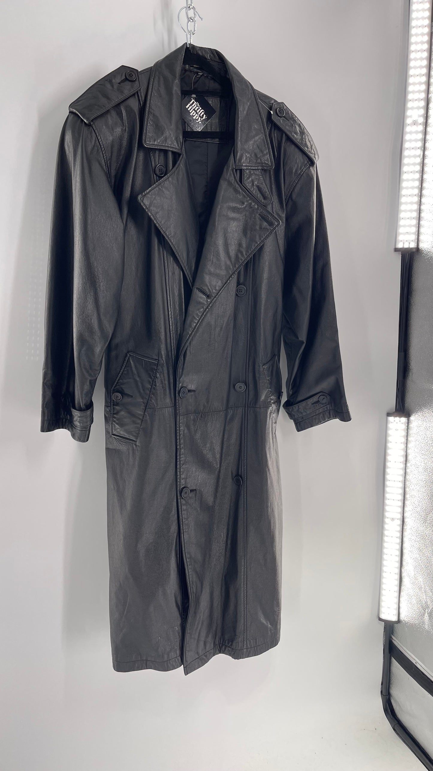 Georgetown Vintage Black Leather Trench Coat (Medium)