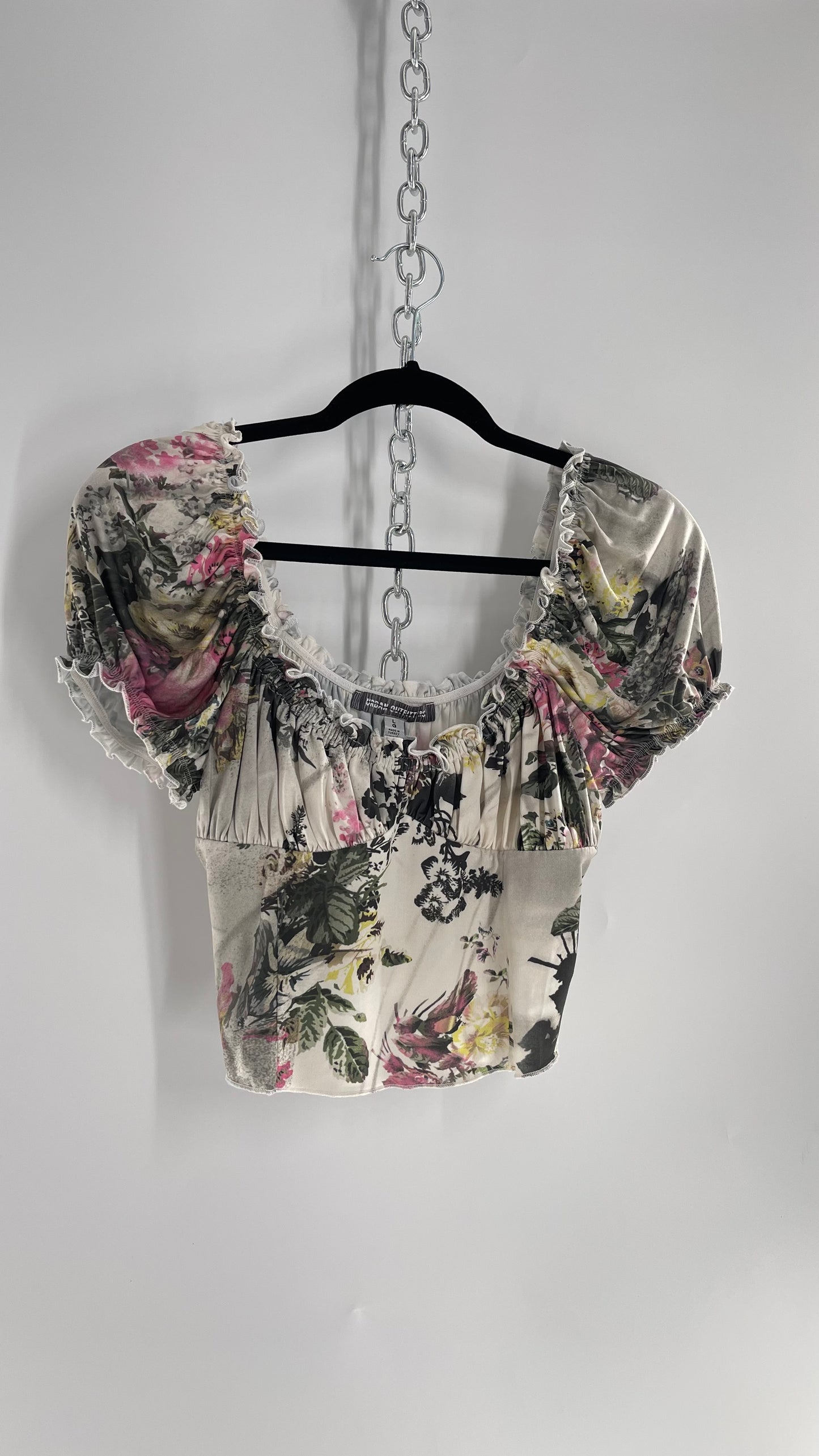 Urban Outfitters Slinky Vintage Inspired Graphic Florals and Milkmaid Style Top (Large)