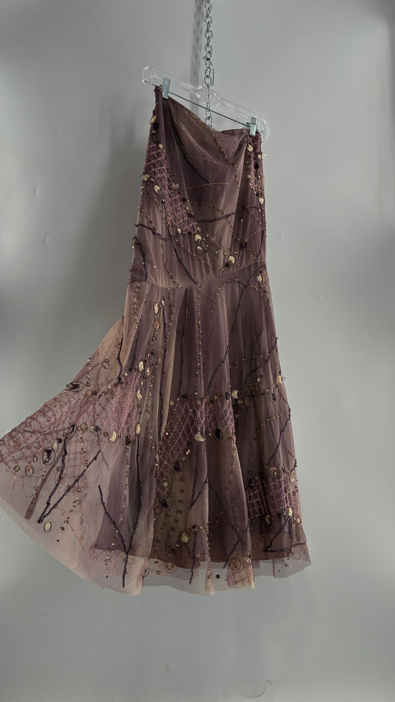 Vintage ALBERTO MAKALI Completely Embroidered and Beaded Maxi Asymmetric Dusty Purple Skirt (4)