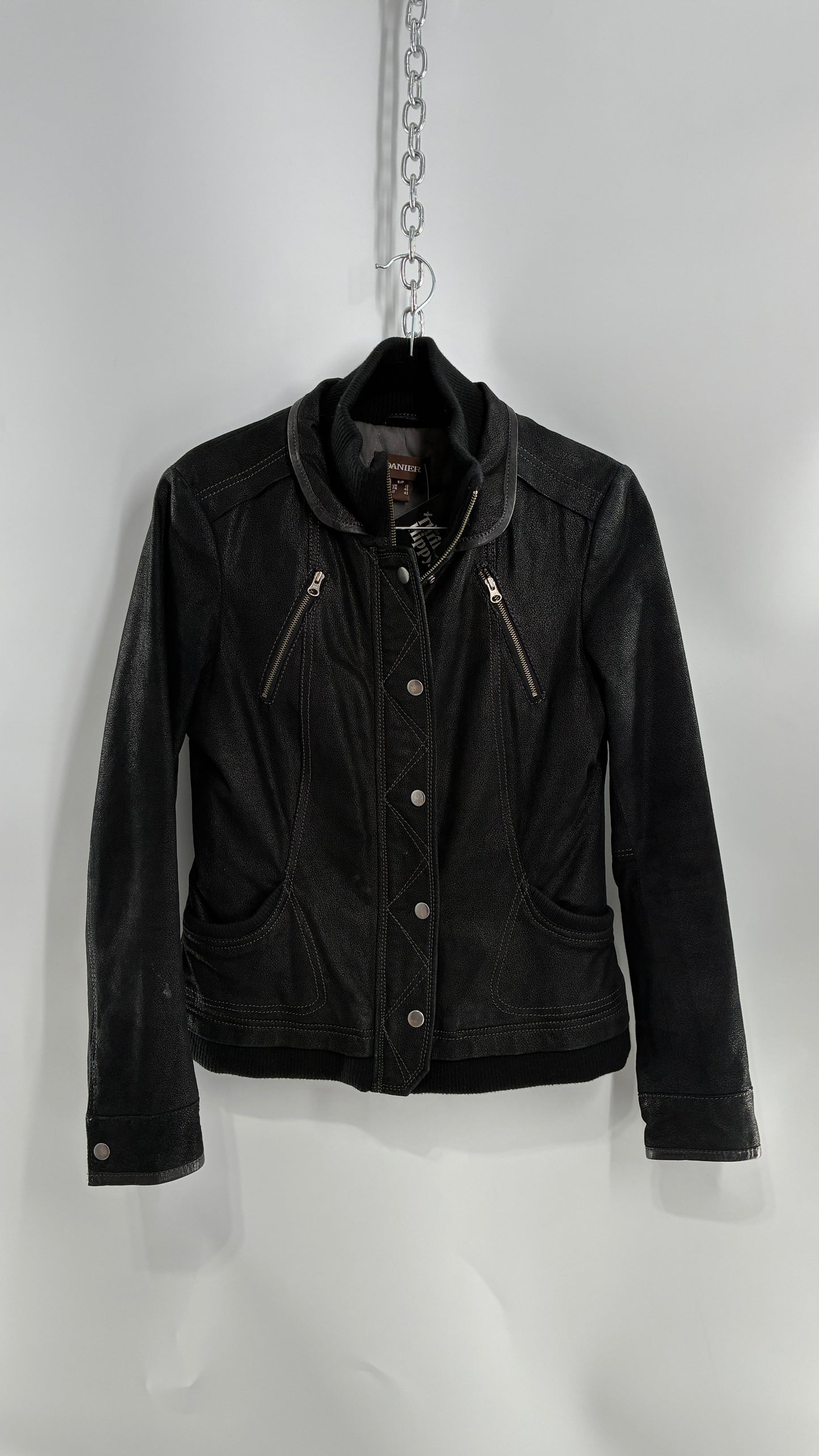 Vintage DANIER Metallic Black Suede Leather Jacket (Small)