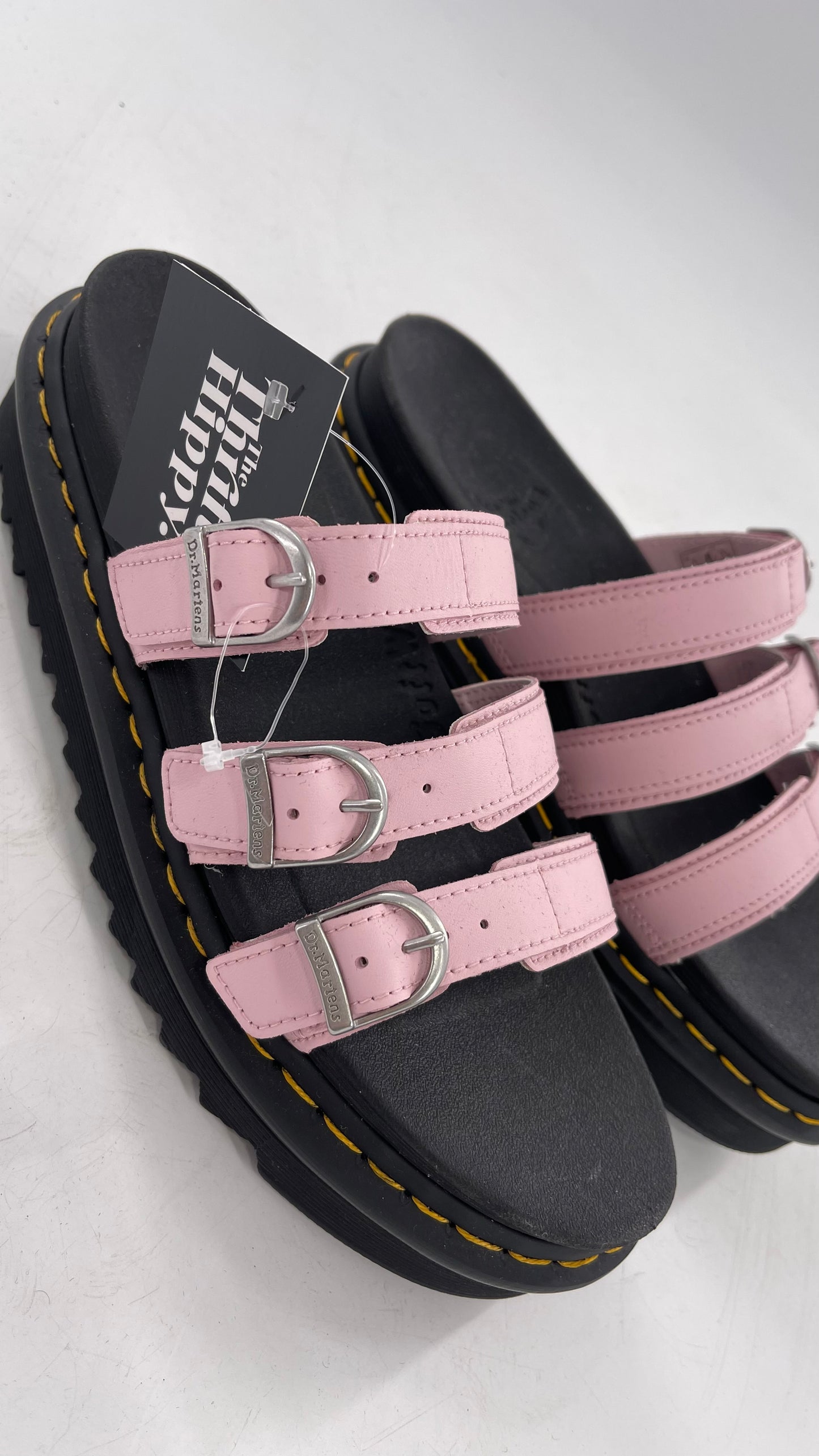 Dr. Martens Baby Pink Strappy Platform Sandal with Heavy Metal Buckle (10)