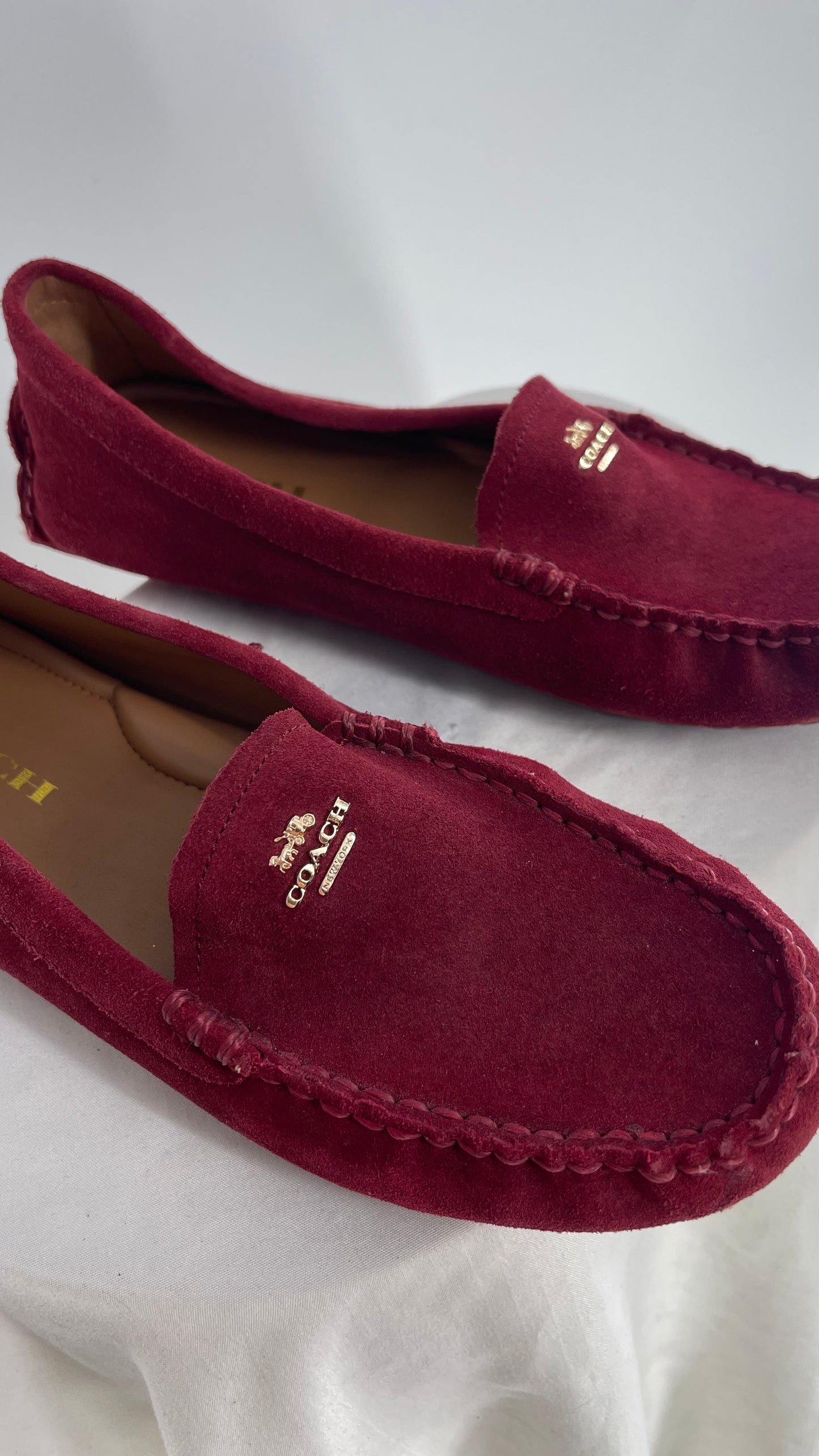 Vintage COACH Raspberry Red Suede Leather Loafer (8)