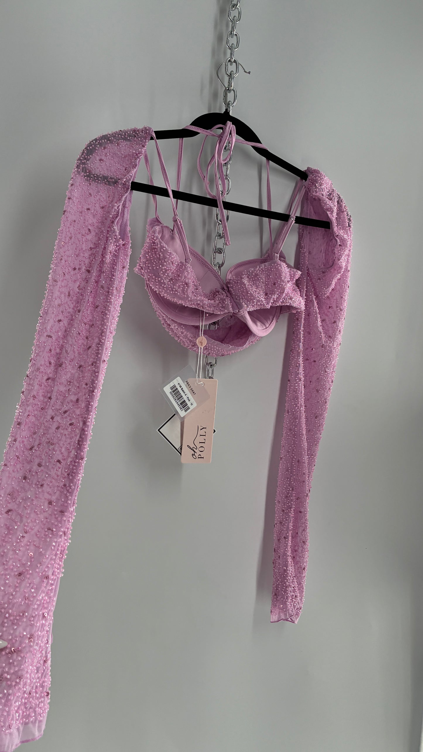 Princess Polly Beaded Shrug, Drape Front Lilac Long Sleeve with Tags Attached (6)