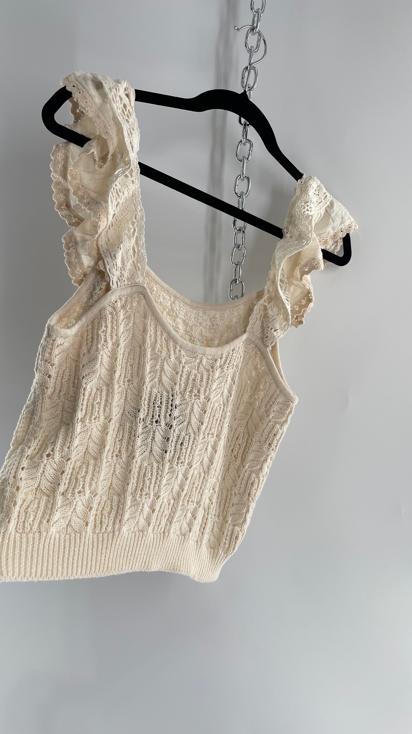 Anthropologie Beige Knit Tank with Ruffled Straps (Large)