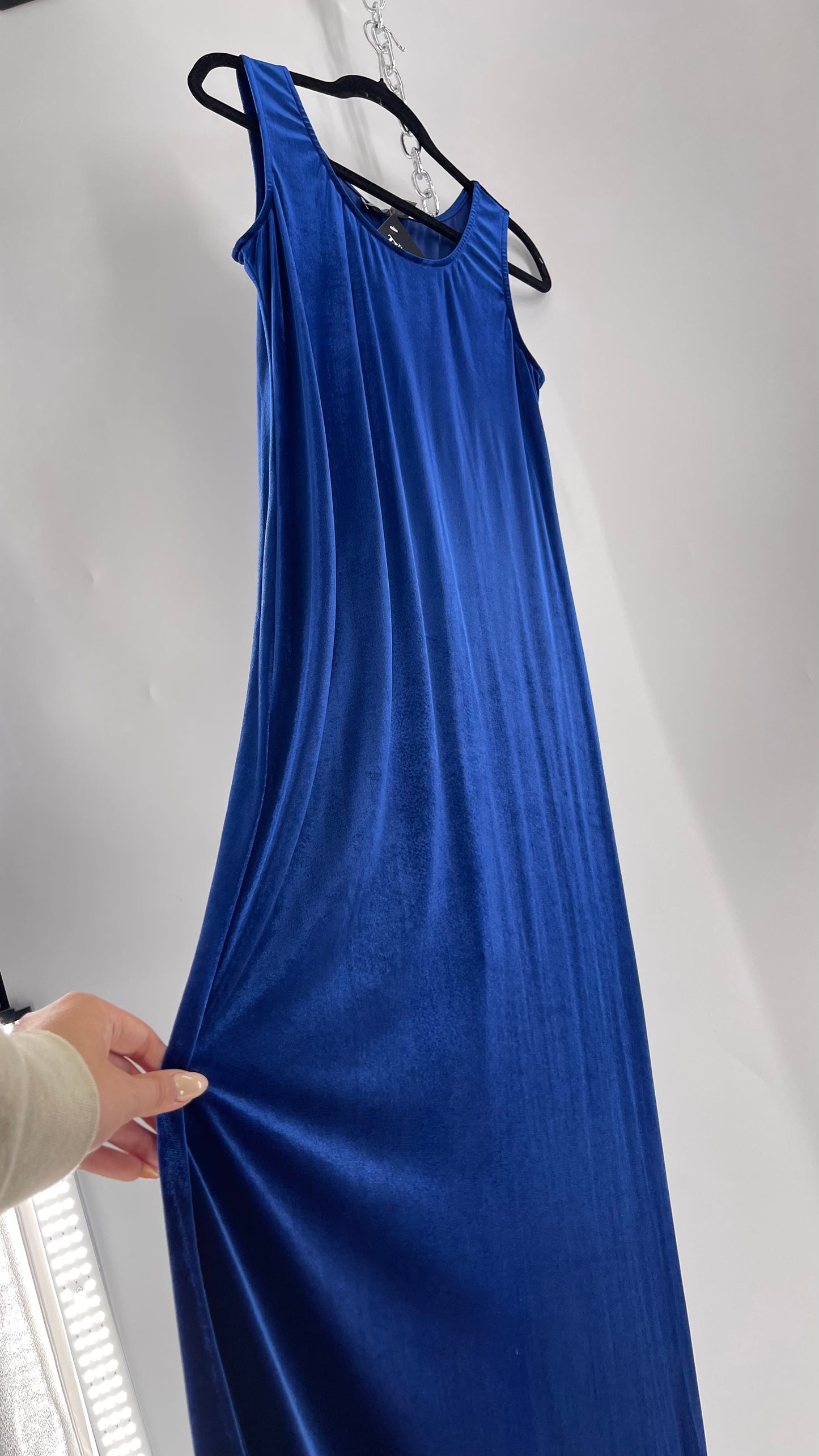 Vintage Carol Anderson Royal Blue Velvet Square Neckline Floor Length Dress (Medium)