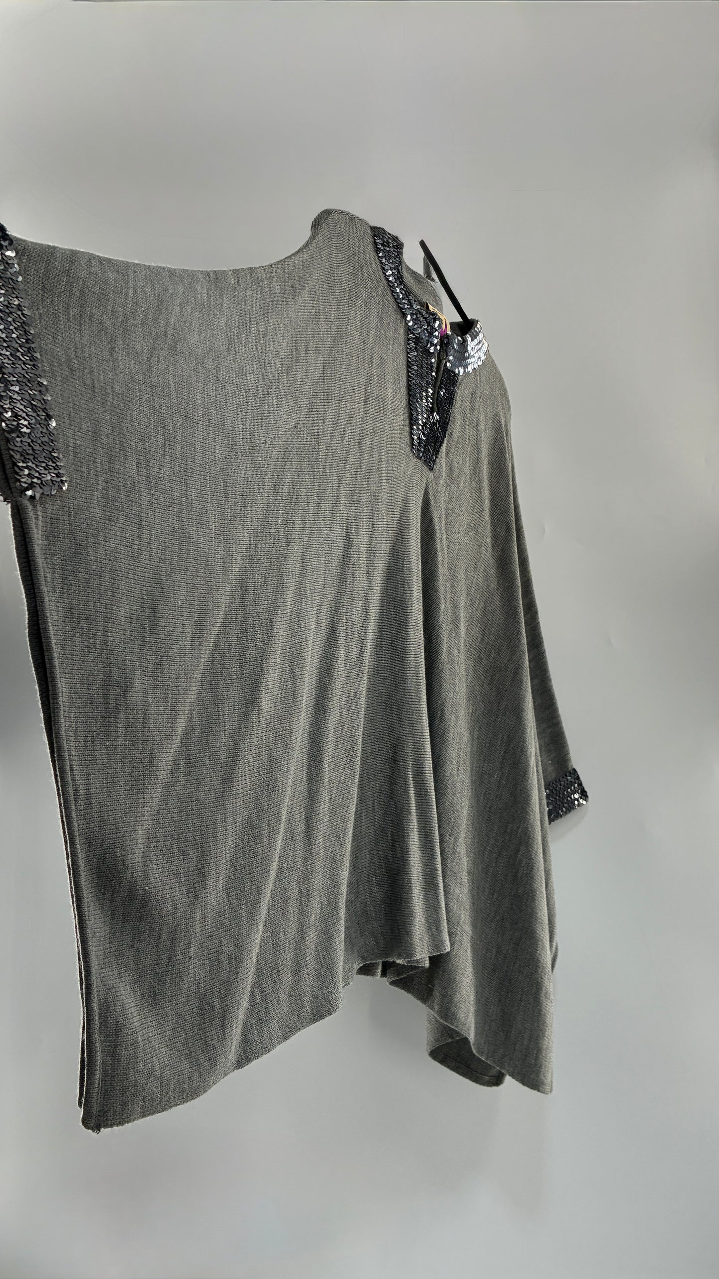 Vintage Original Anthony Gray Knit Poncho with Sequin Neckline and Sleeve Detail (Women’s Petite)