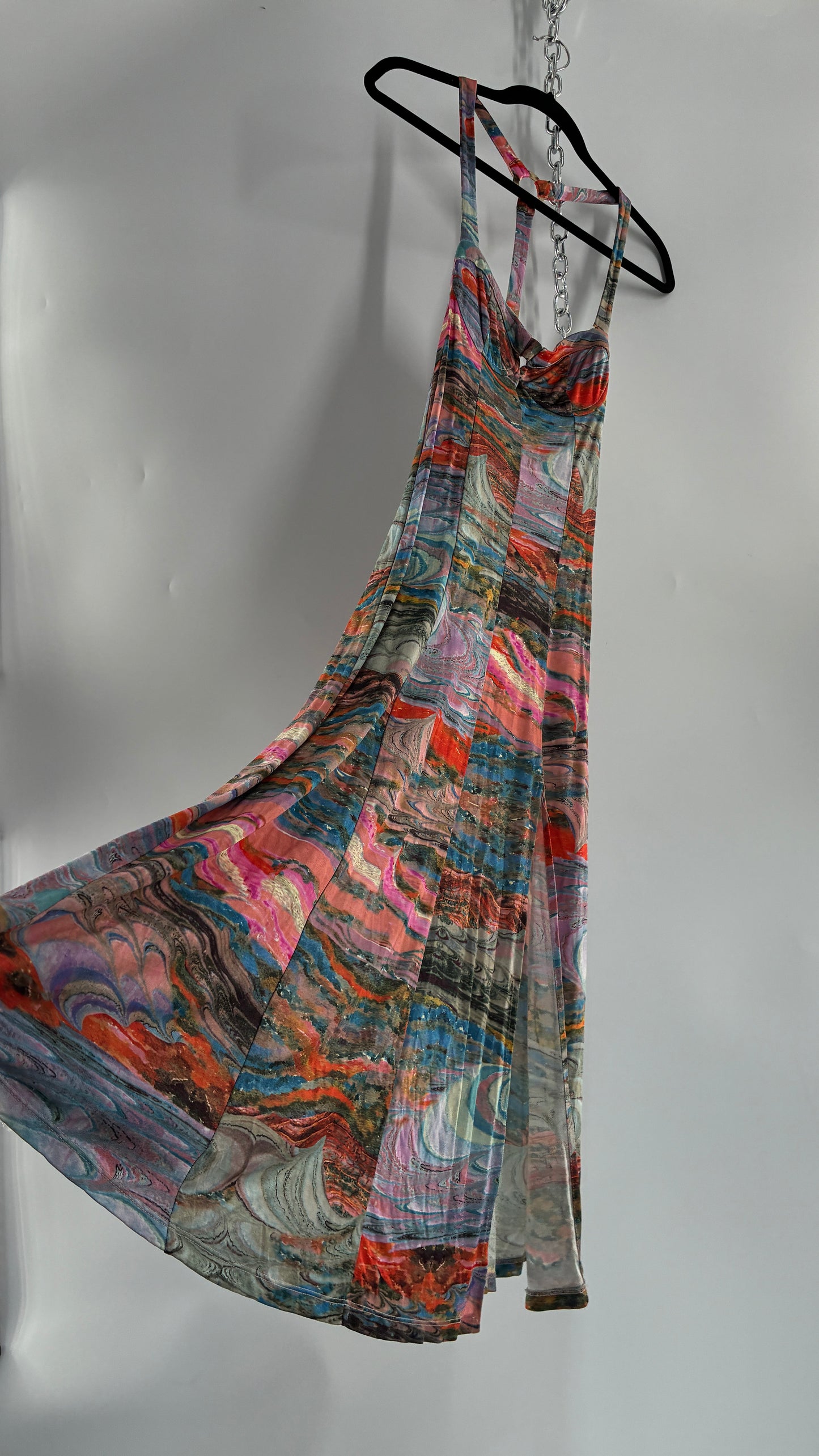 Free People Water Color Style Paneled Side Slit Gown with Underwire Bust (XS)