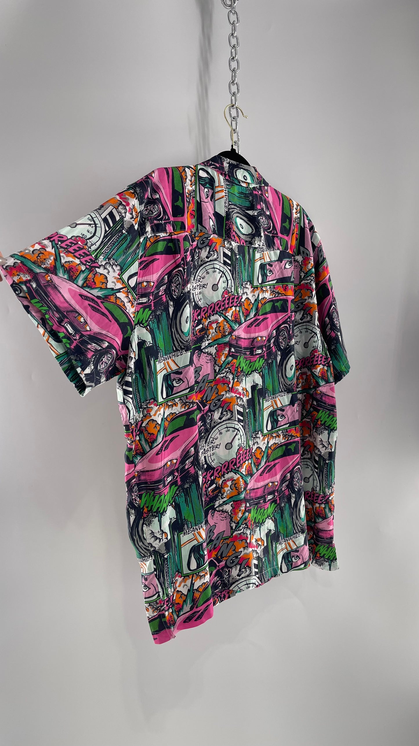 Urban Outfitters Comic Book/Strip Colorful Viscose Button Front (XL)