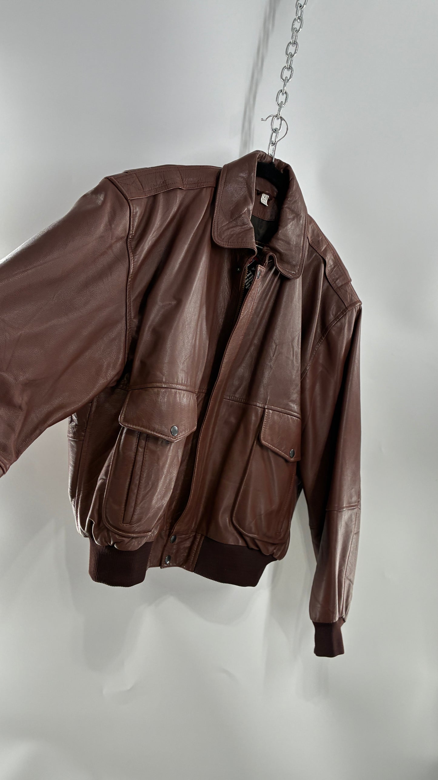 Vintage SUPER FORTRESS B2 Brown Leather Bomber Jacket (Large)