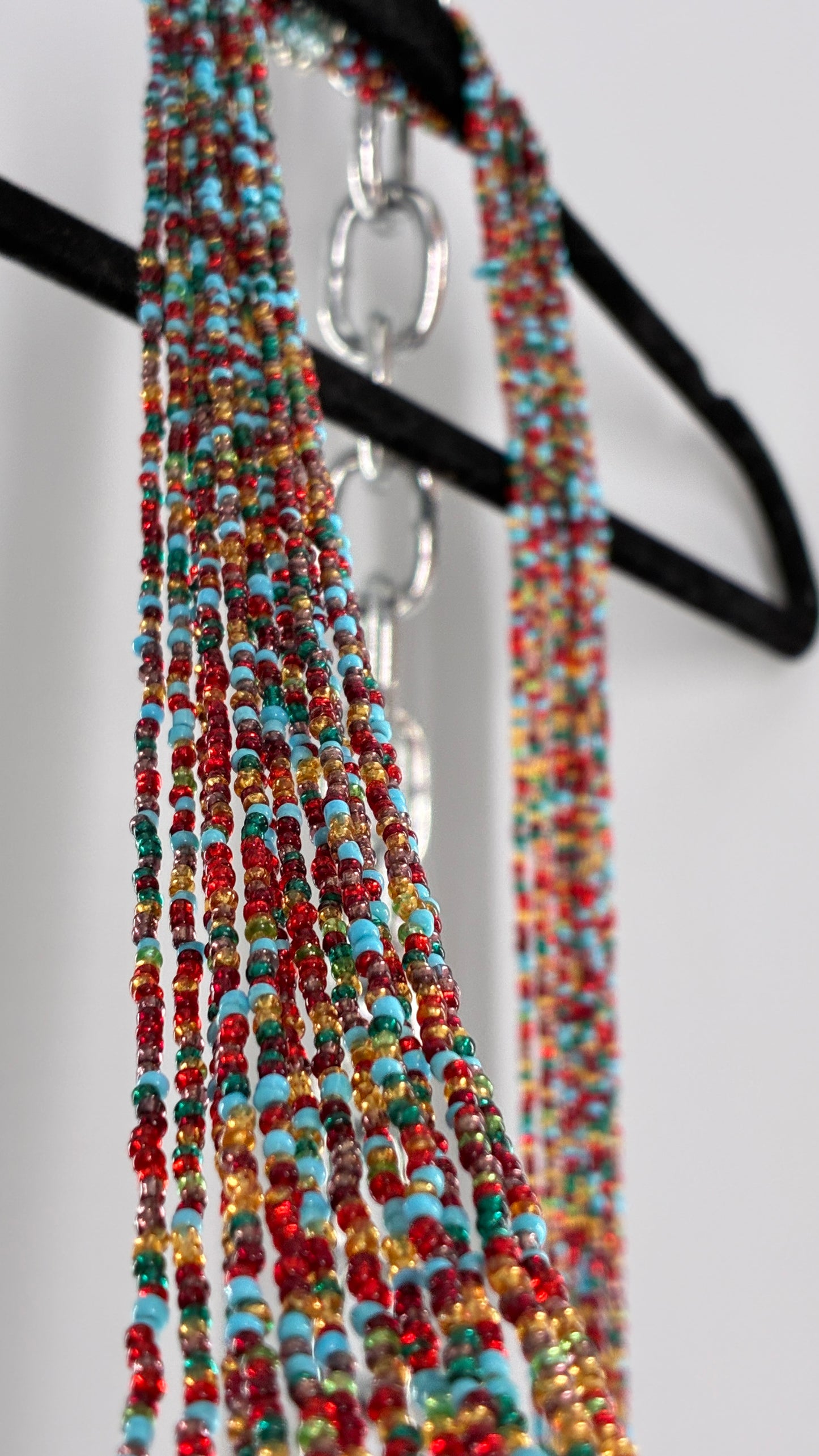 Vintage Red Blue Beaded Scarf Necklace