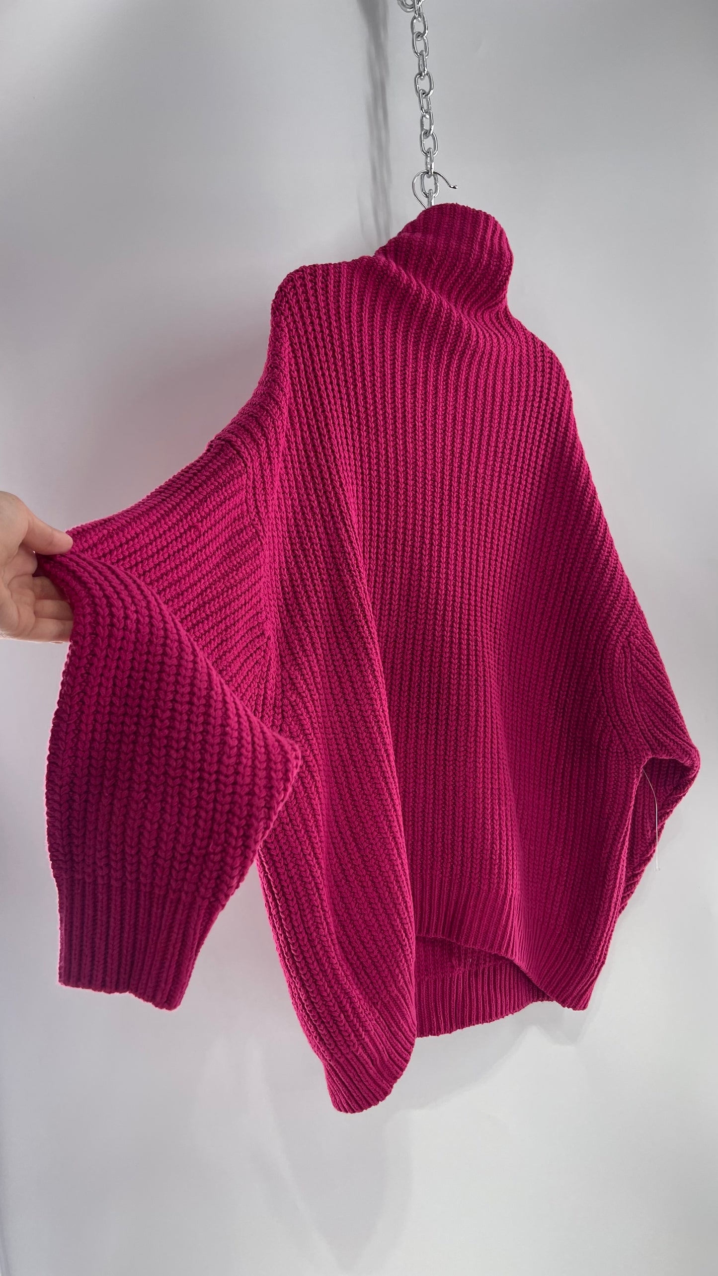 Free People Fuchsia Heavy Knit Turtle Neck Sweater/Sweater Dress (Small)