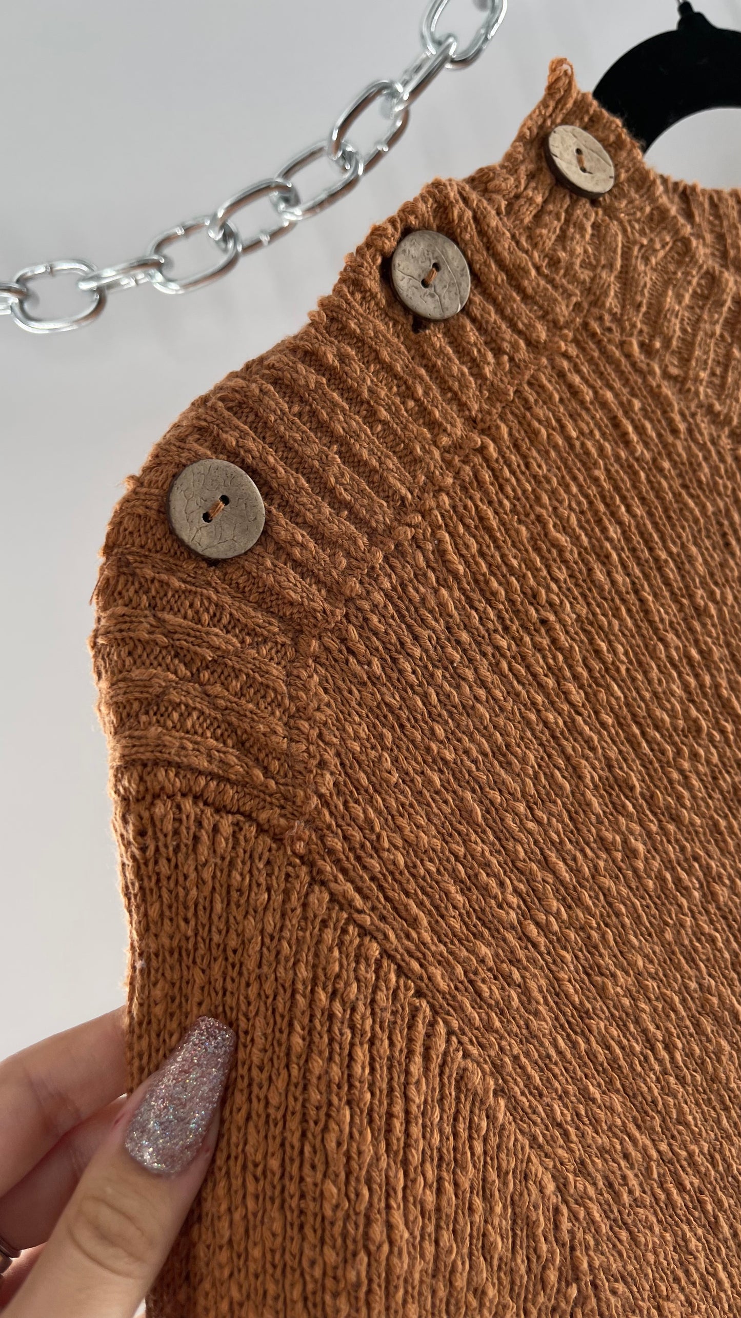 Free People Mustard/Tan Knit Button Shoulder Romper/Playsuit/Jumpsuit (XS)