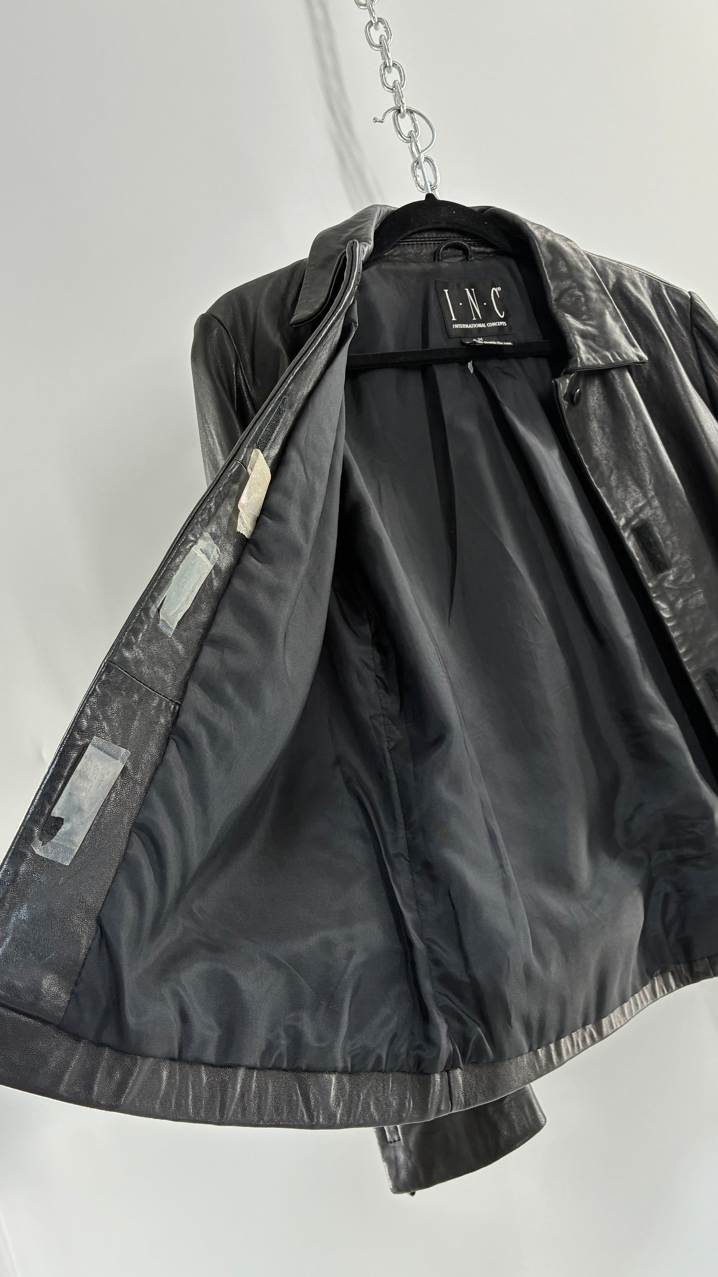 Vintage INC 1990s Black Genuine Ultra Soft Leather Collared Jacket with Velcro Closure Never Worn (Medium)