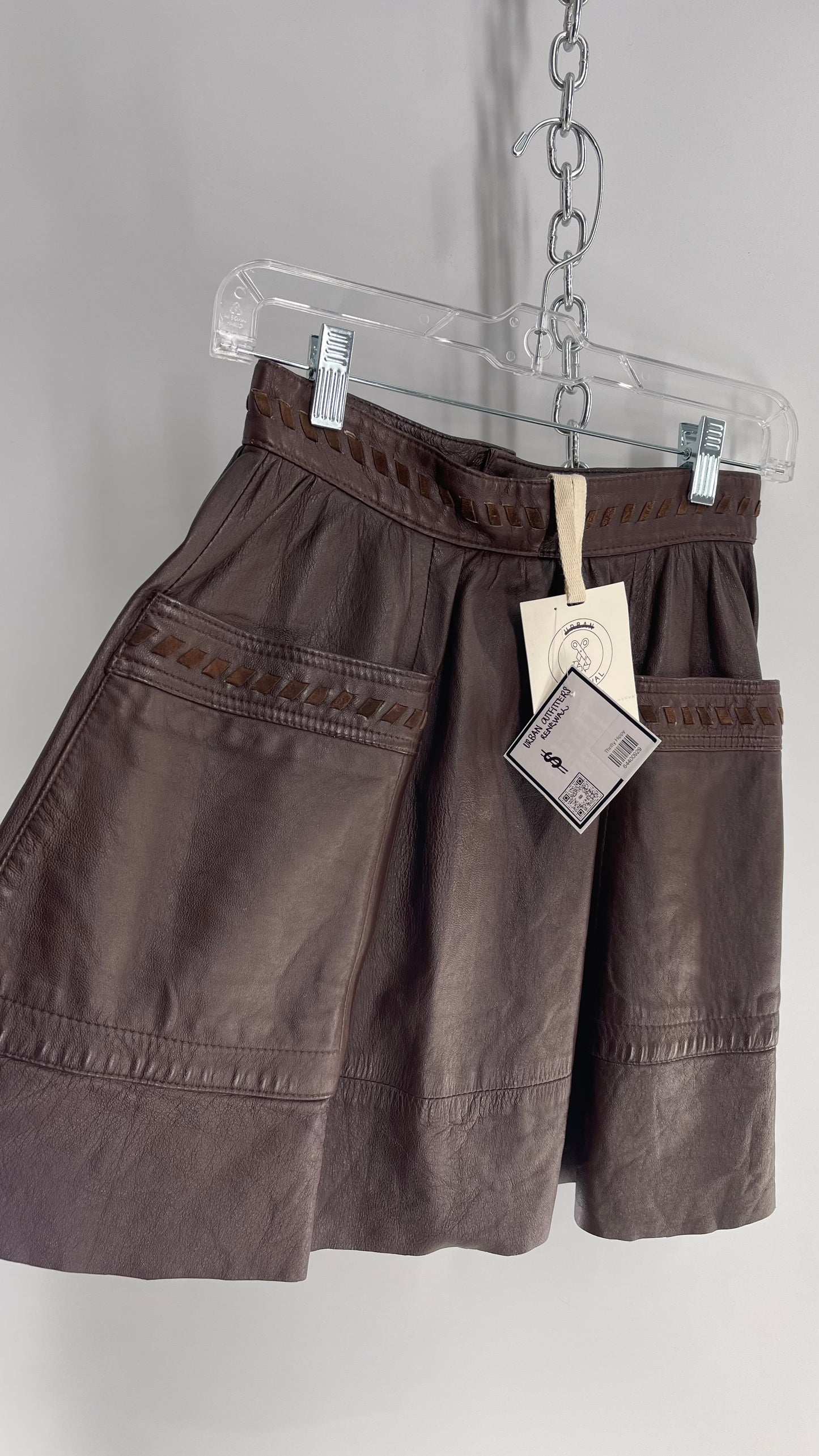 Urban Outfitters Renewal Brown Leather Pocket Front Suede Stitch Mini Skirt with Tags Attached (XS)