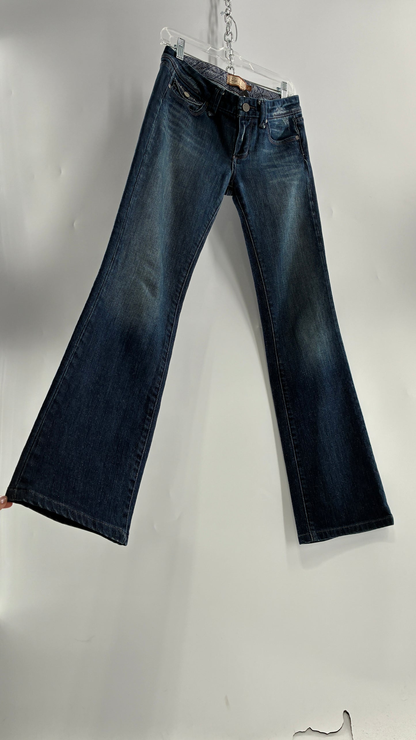 Vintage PAIGE Kick Flare Jeans with Embroidered Pockets (27)