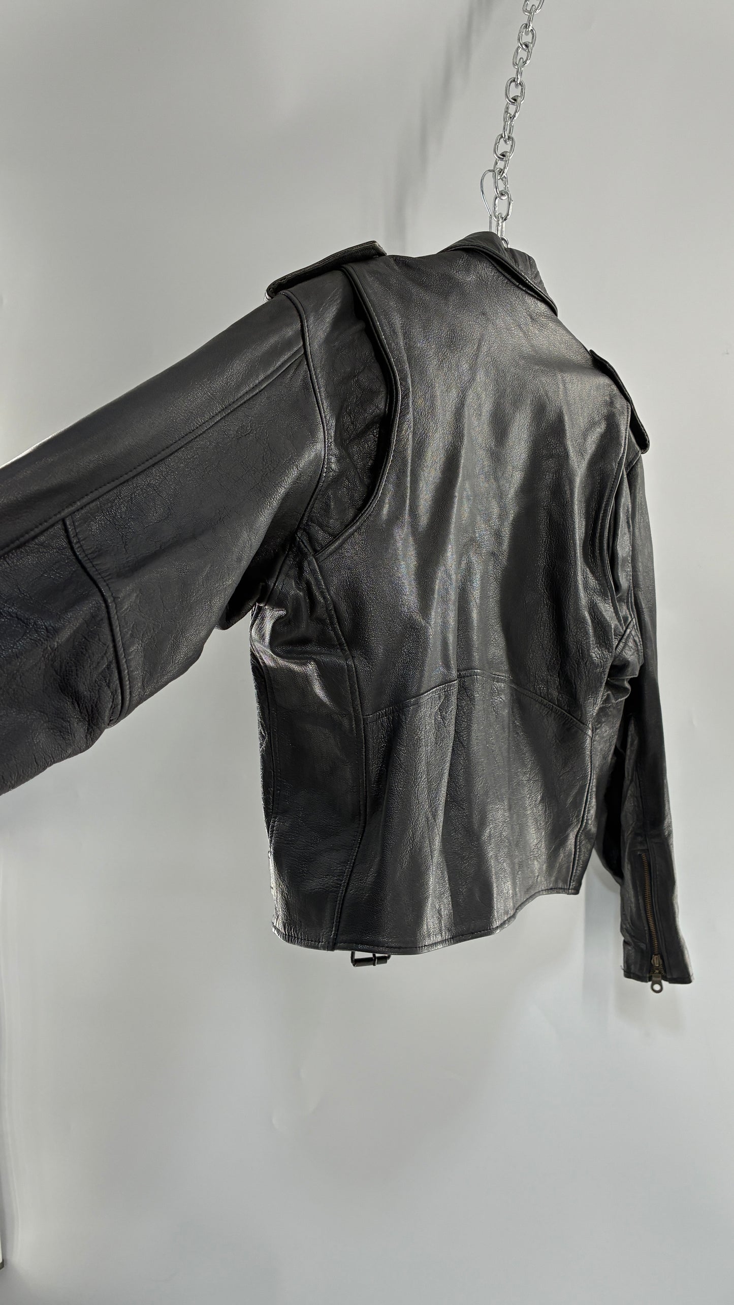 Vintage Black Genuine Leather Motorcycle Jacket (XL)