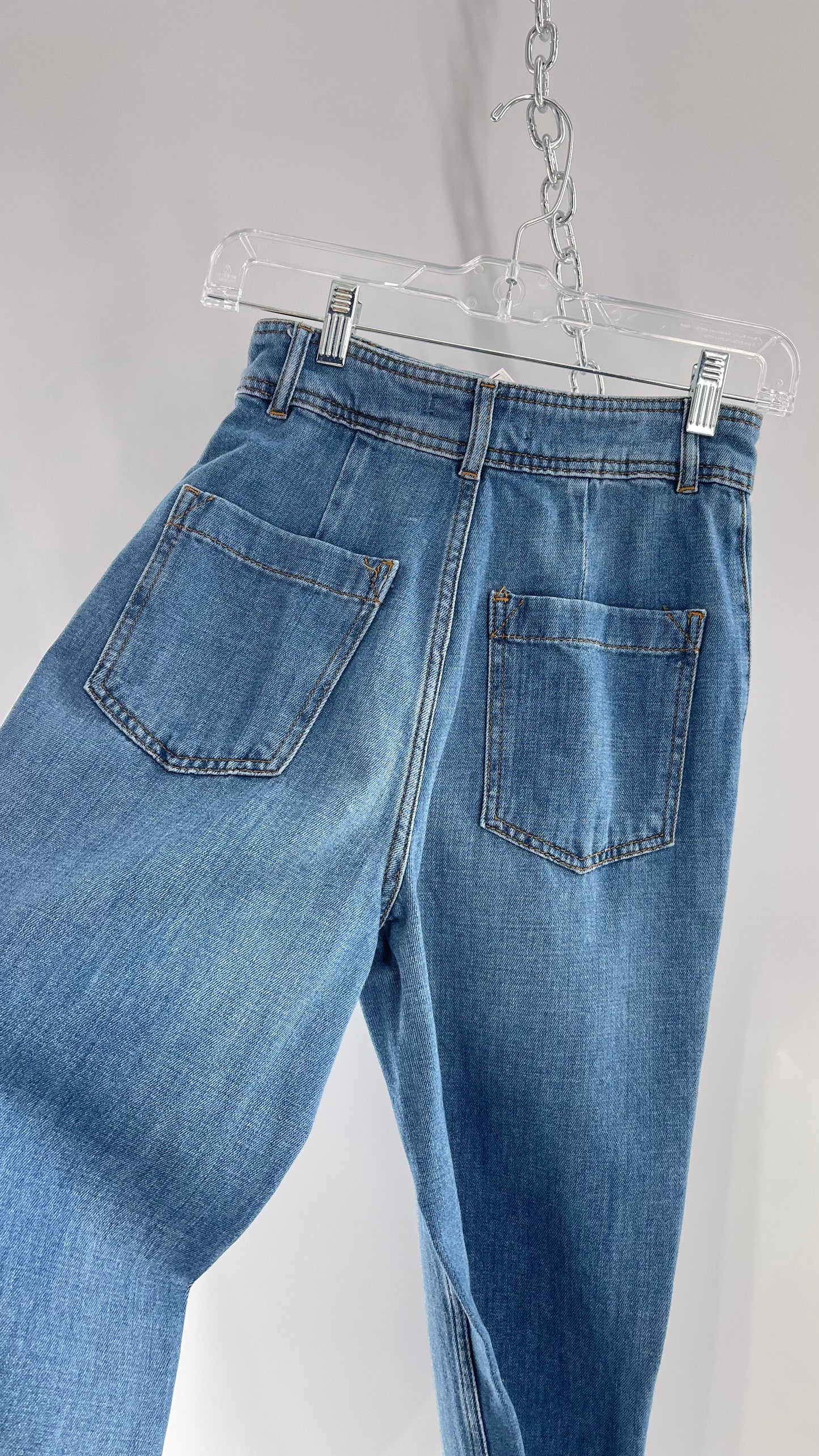 Free People Light Wash High Waisted Wide Leg Jeans (25)