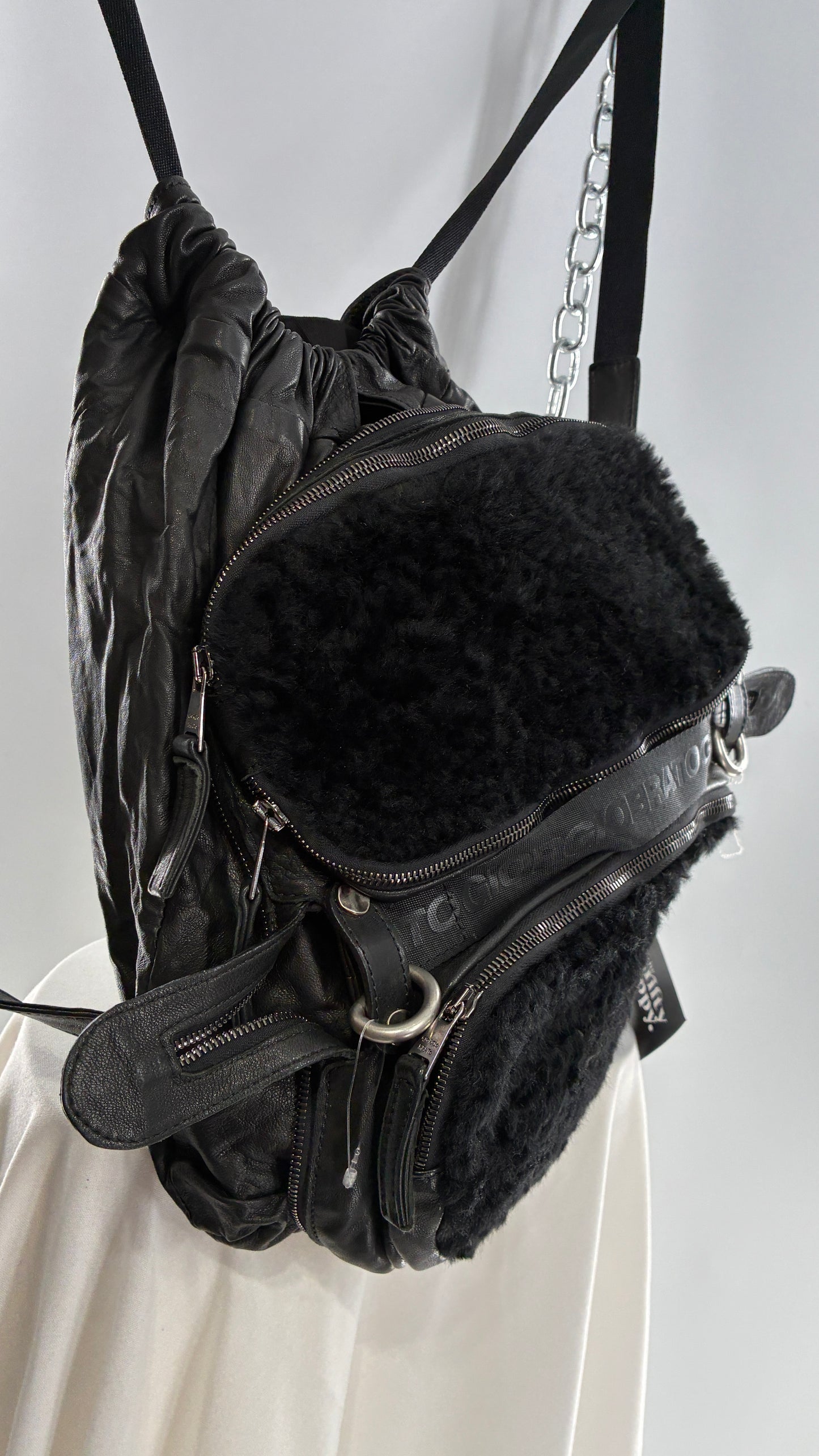 GIORGIO BRATO Black Lamb Leather Convertible Shoulder Bag and Backpack
