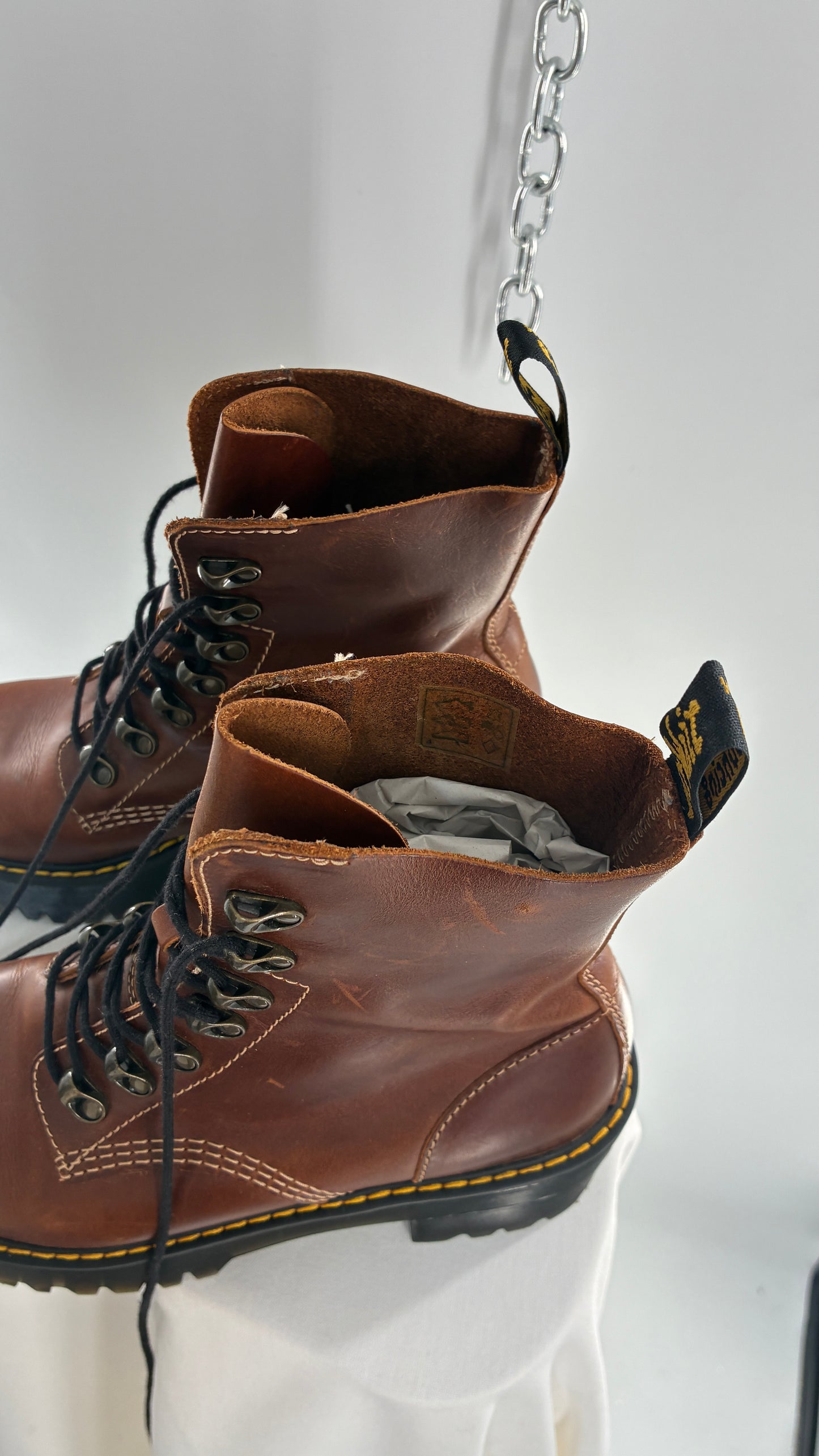 DR. MARTENS Leona Saddle Leather Platform Boots (9L)