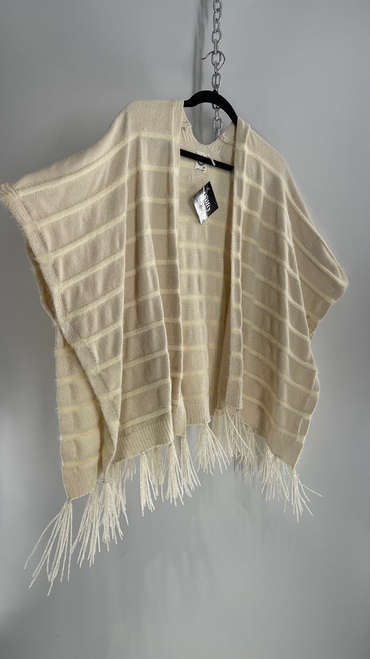 Akemi + Kin Anthropologie Chenille Beige Kimono Fringed Cape (One Size)