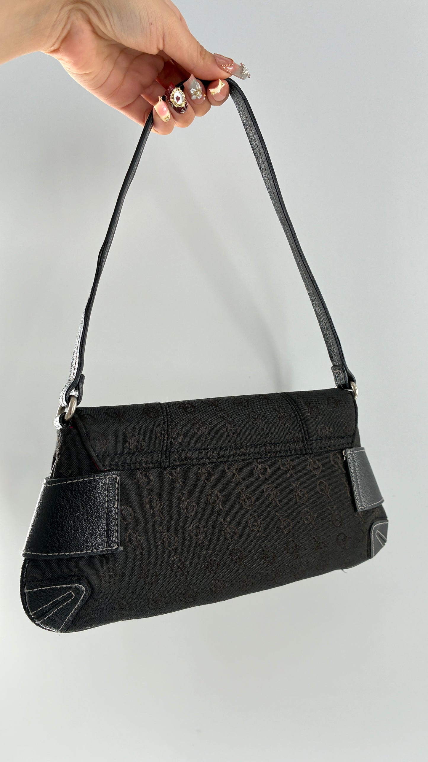 Vintage XOXO Black Mini Shoulder Bag with Monogram Print