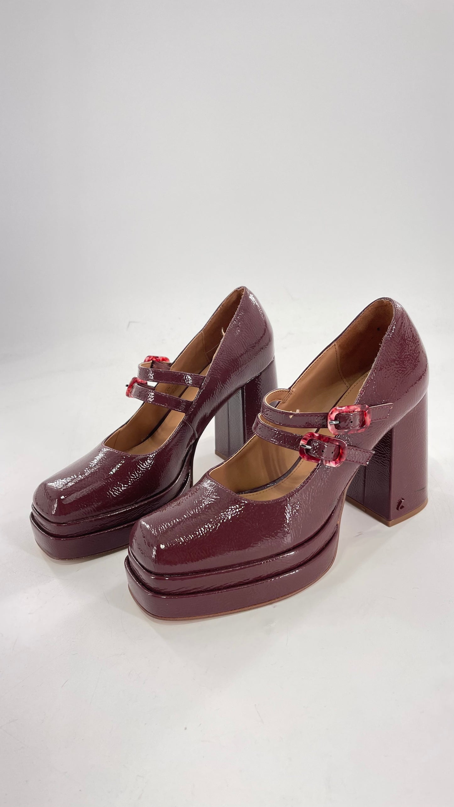 CIRCUS NY Burgundy Double Platform Chunky Heel Double Strap Mary Jane Steppers