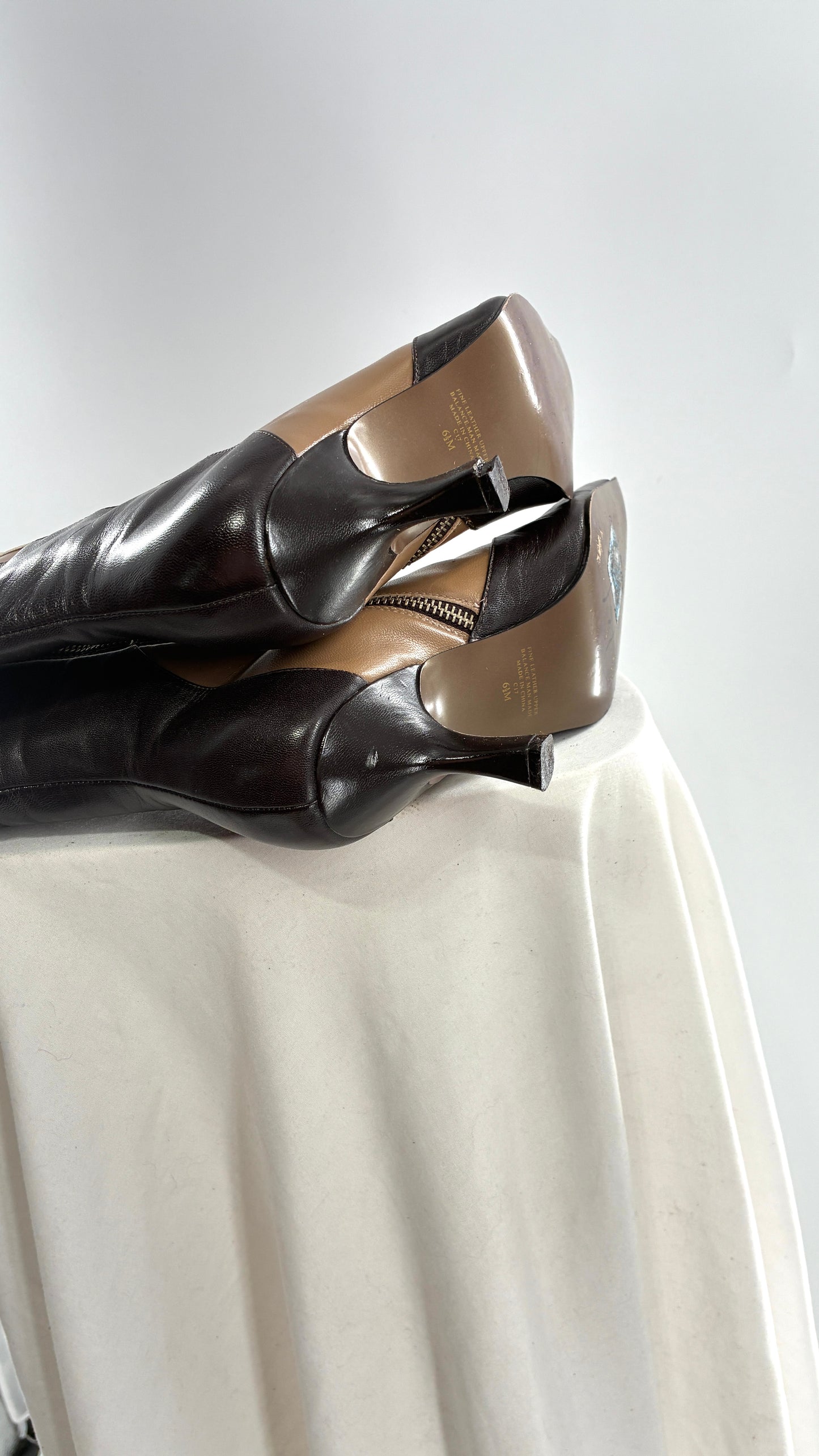 Vintage ANN MARINO Knee High Pointed Toe Abstract Patchwork Boots (6.5)