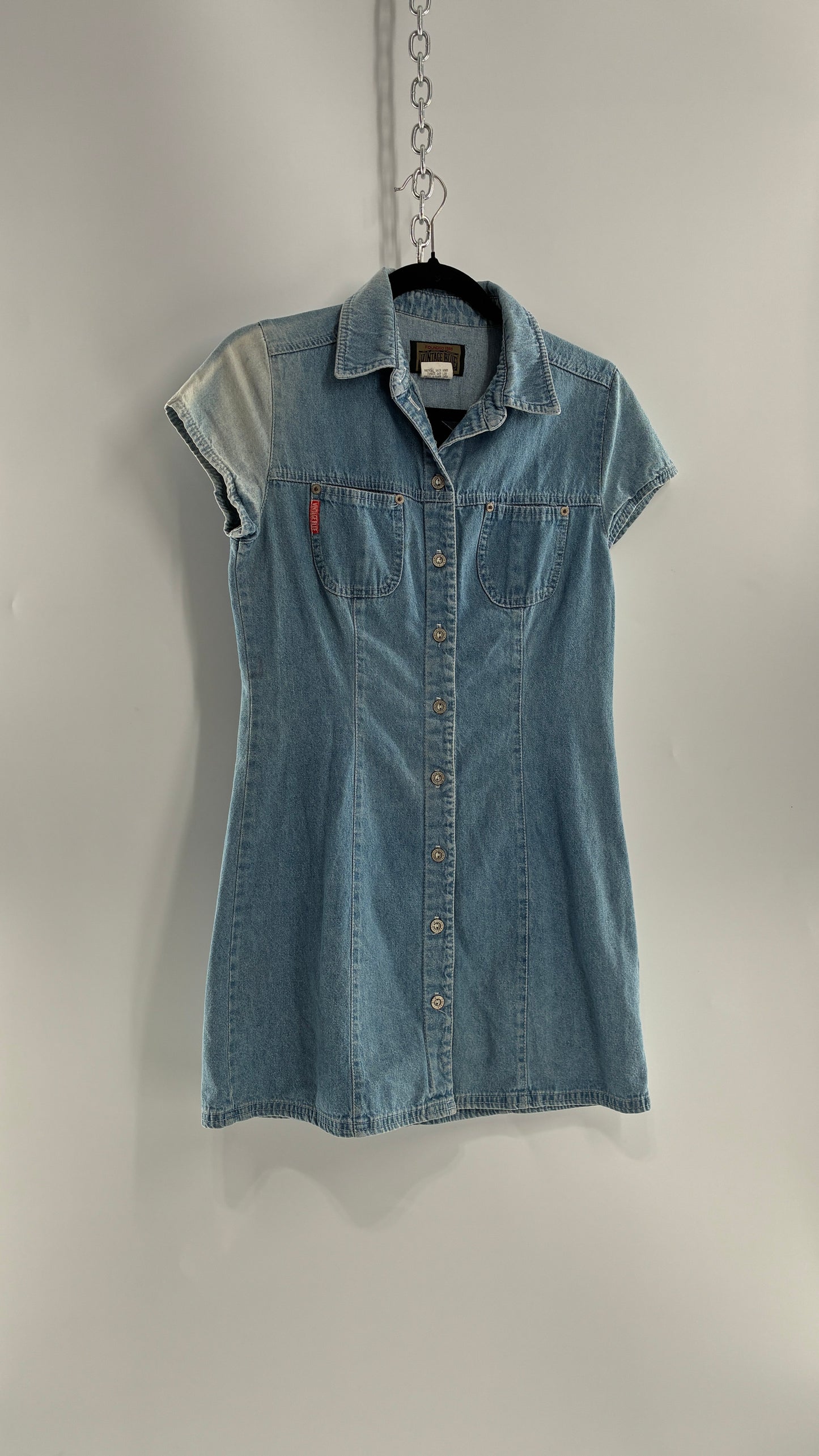 Vintage VINTAGE BLUE Light Wash Denim Button Front Micro Mini Dress (7)