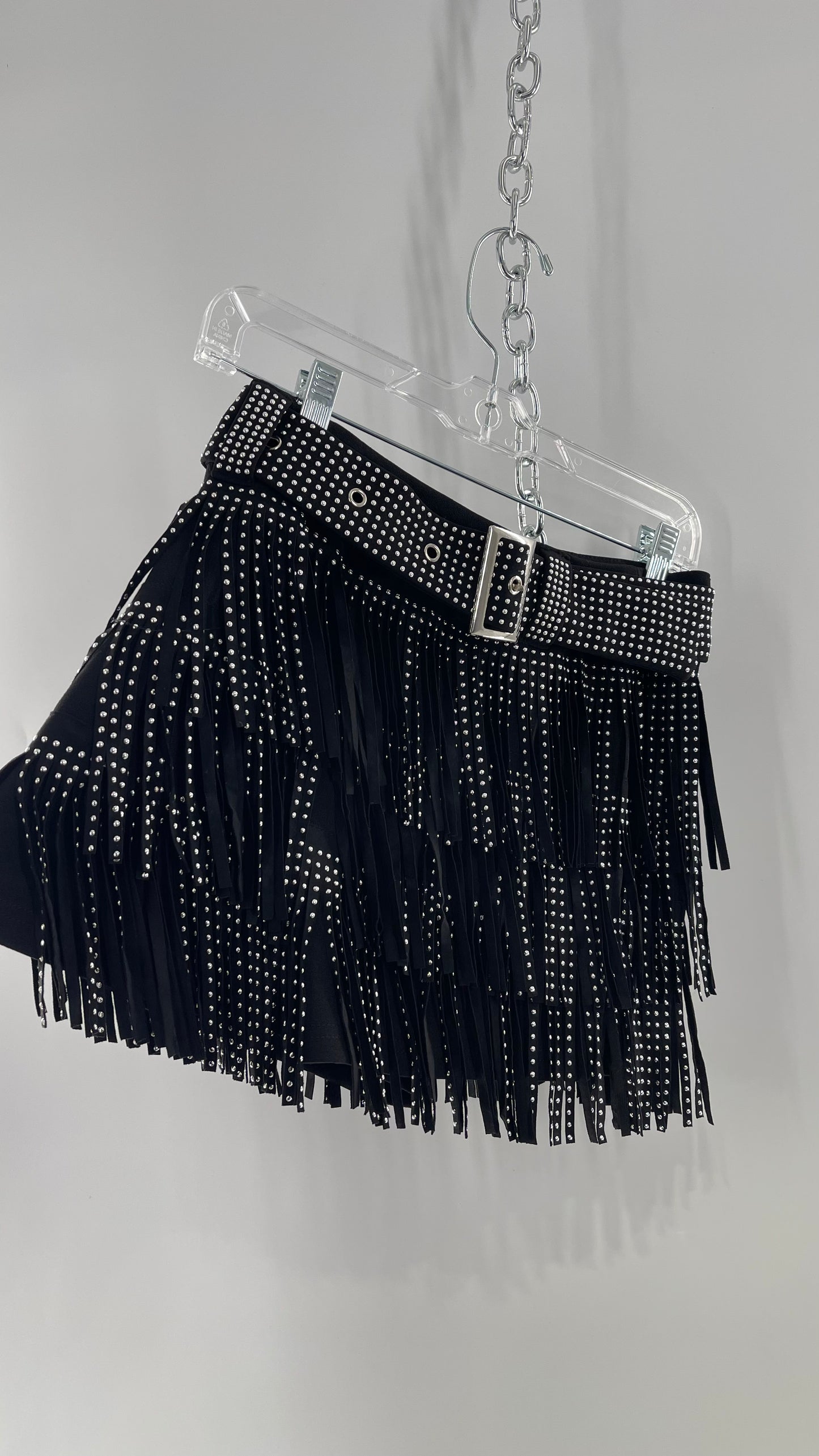 Altar’d State Black Belted Studded Fringe Mini Skirt with Tags Attached (Small)