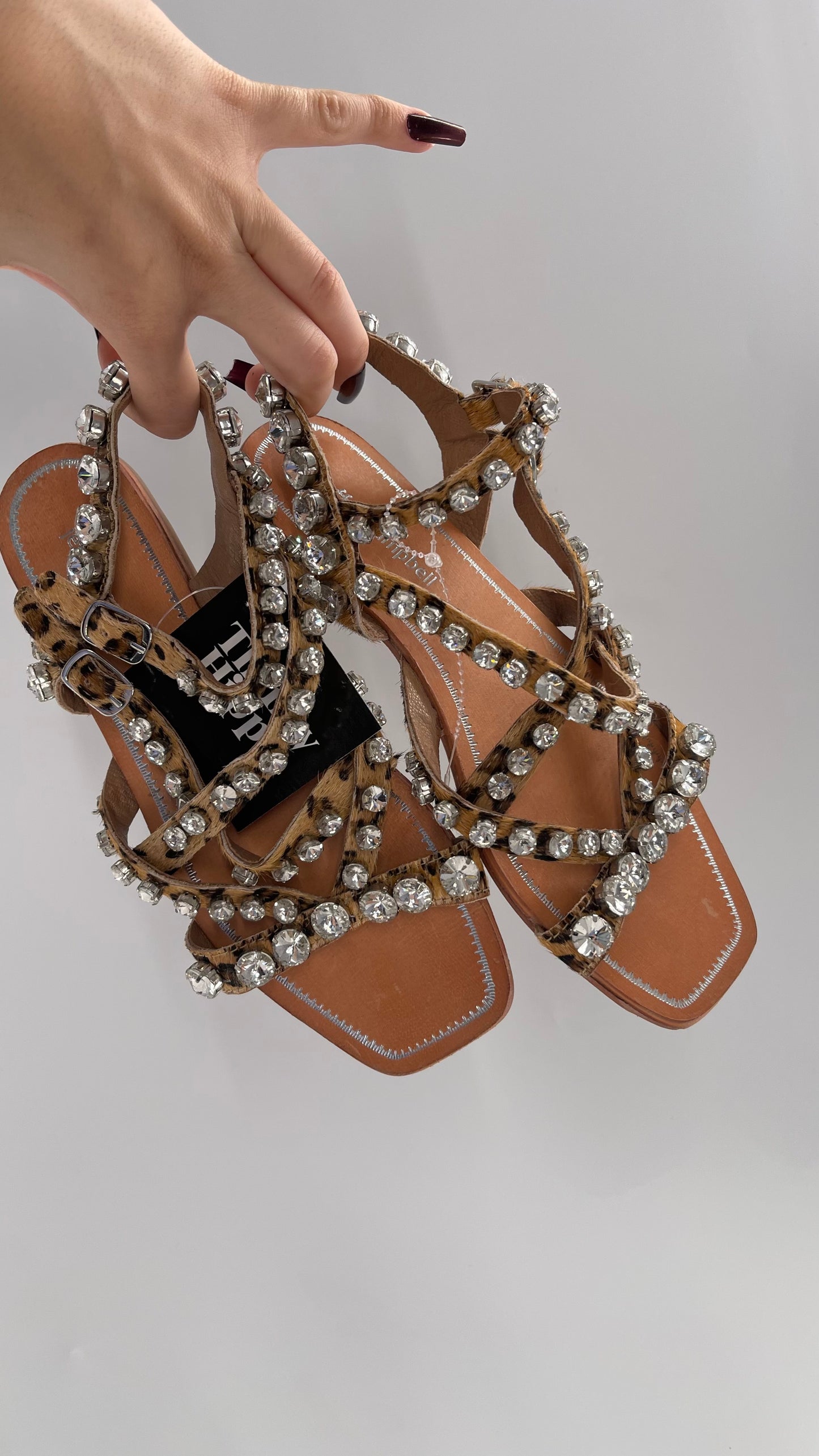 Jeffrey Campbell Rhinestone Encrusted Strappy Sandal with Cheetah Printed Cow Fur Straps (7)