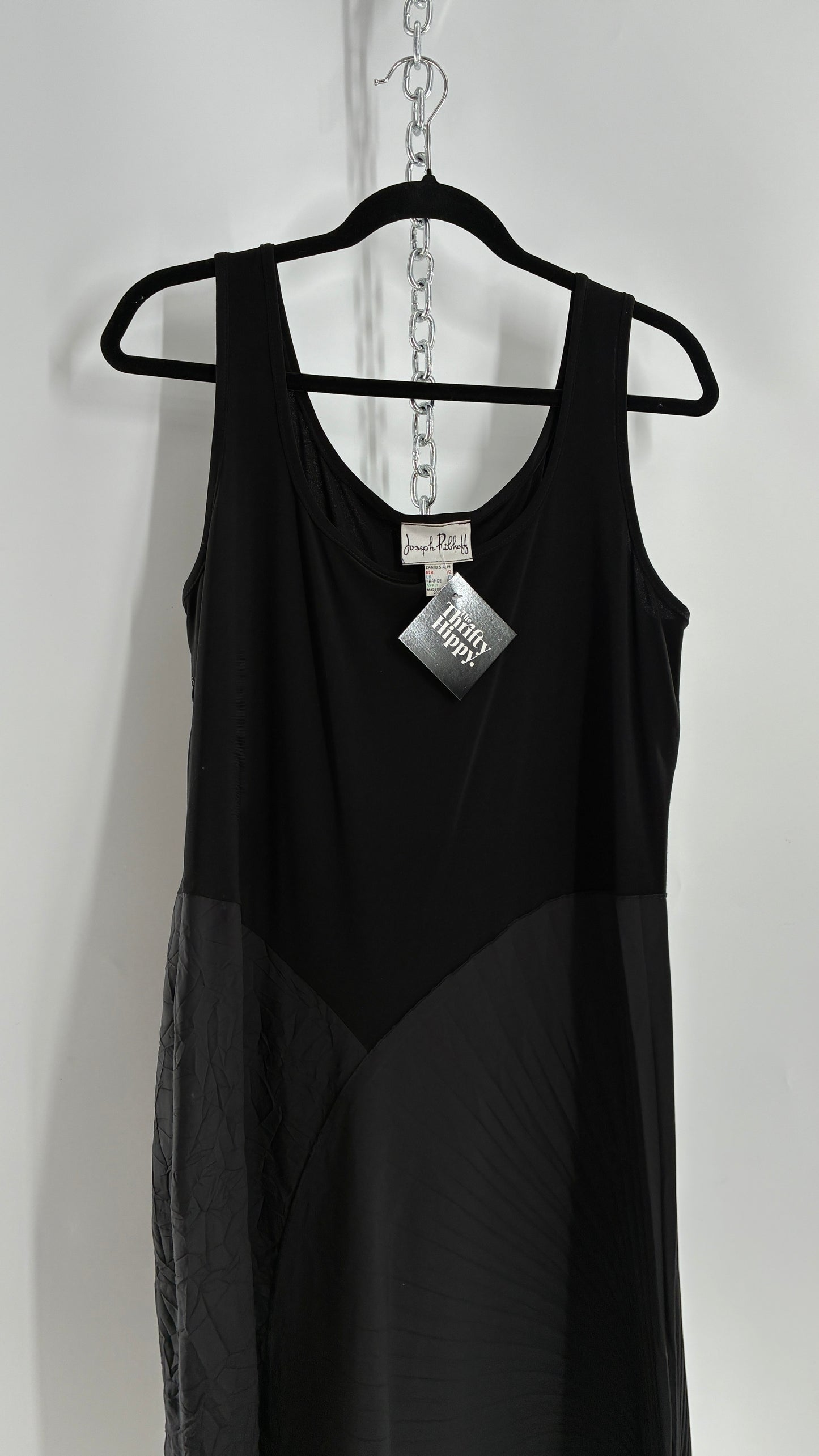 Vintage Joseph Ribkoff Black Asymmetric Pleated and Crimped Maxi Dress (14)