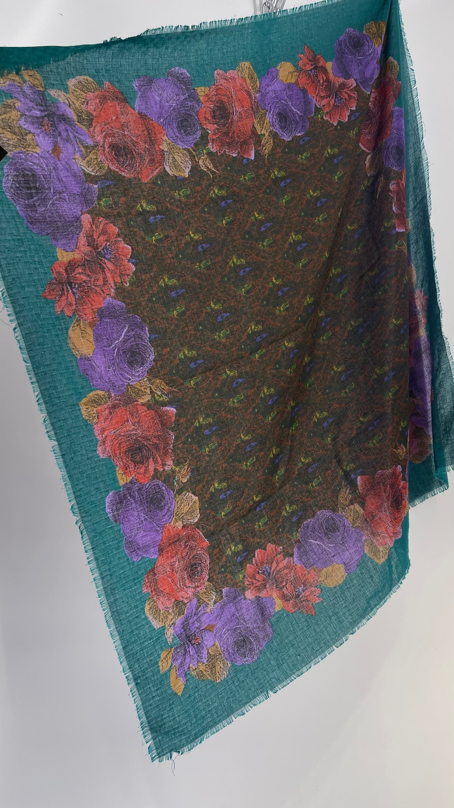 Vintage Jewel Tone Floral Scarf