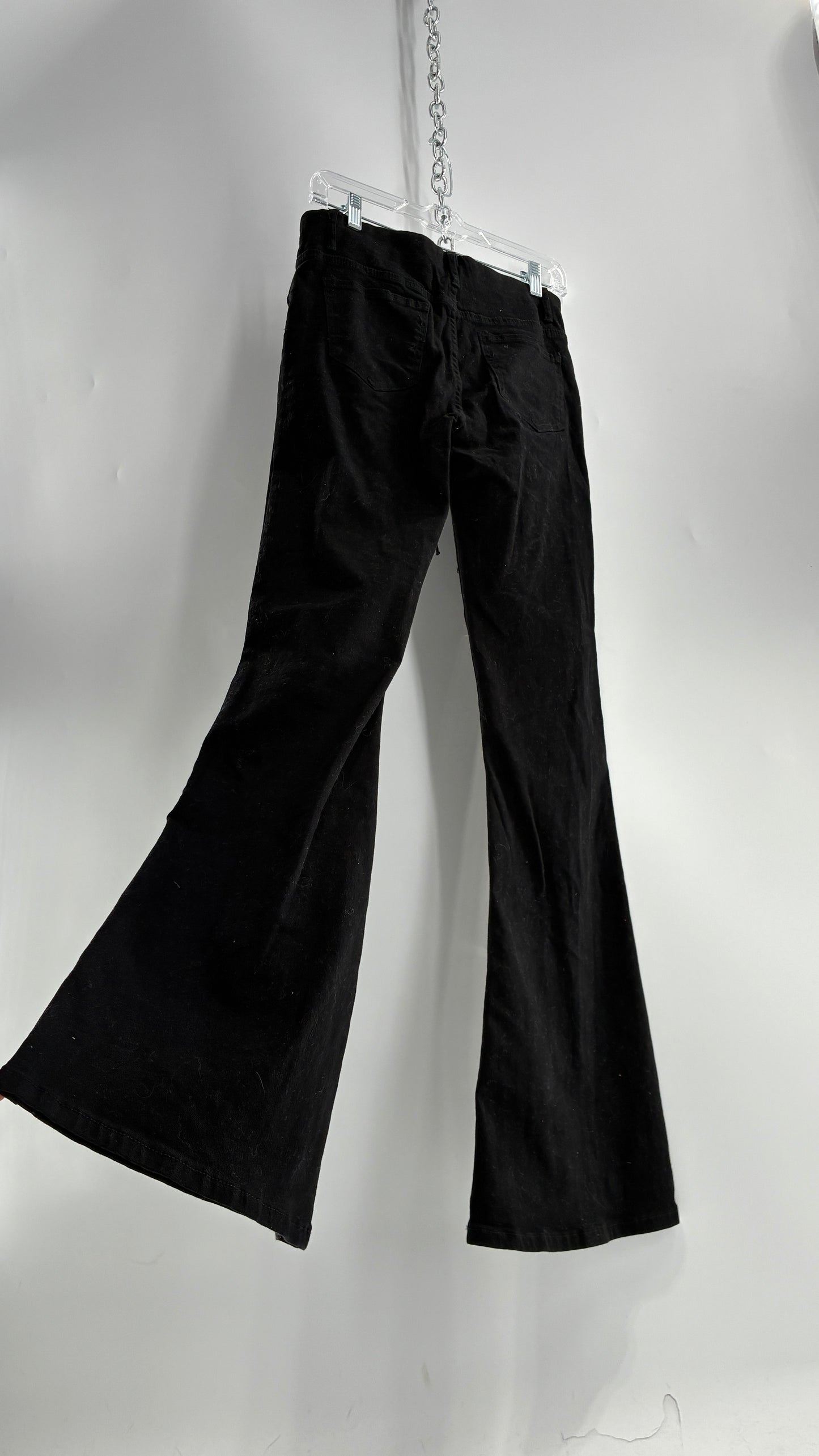 Edikted Black Denim Flares with Open Side Tie Up Details (Medium)